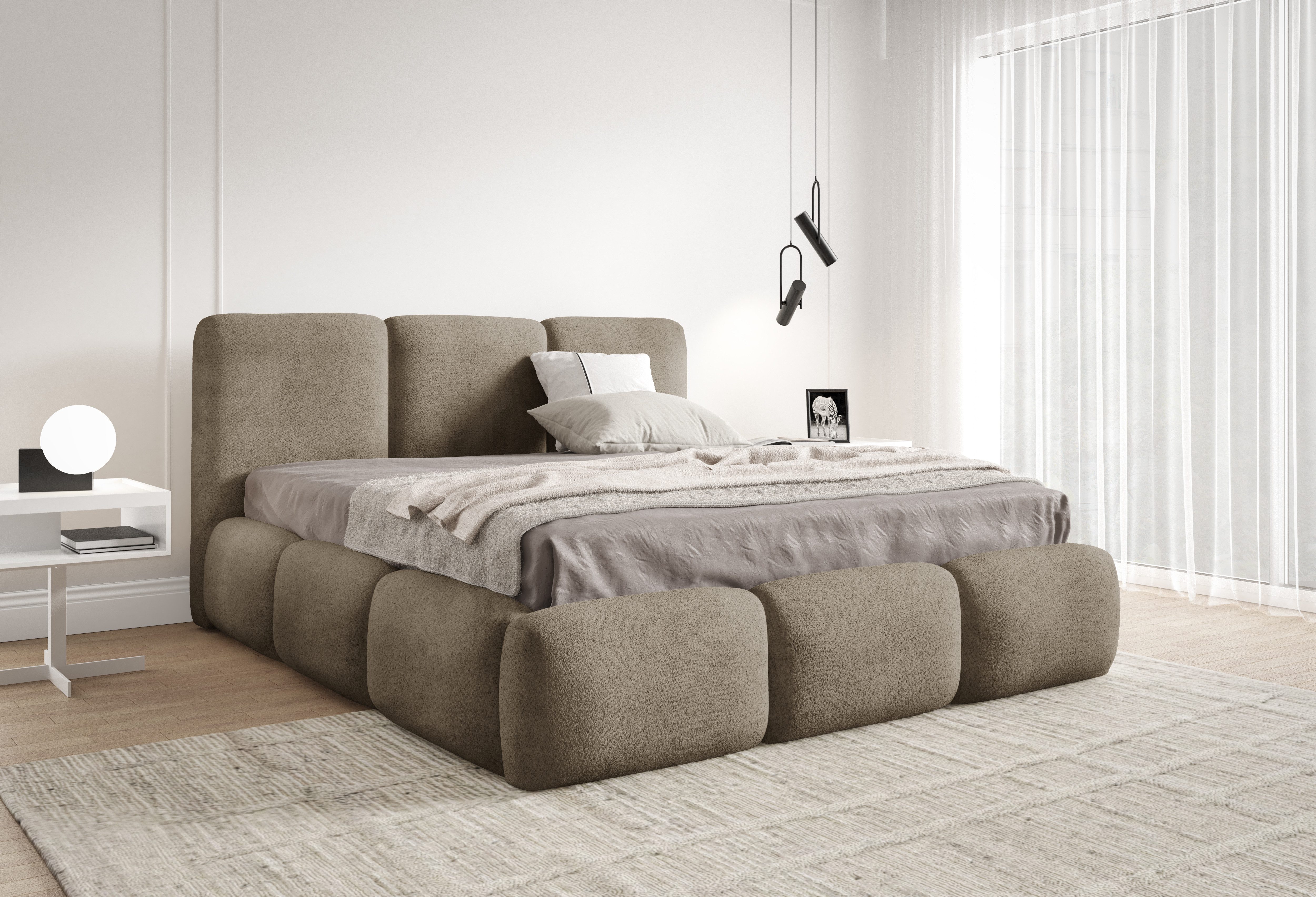 yourhouse24 Polsterbett Cloud-Bed im Chunky-Look mit Bettkasten, Teddy-Bouclé, Luxus Wolkenbett mit Bettkasten & Lattenrost
