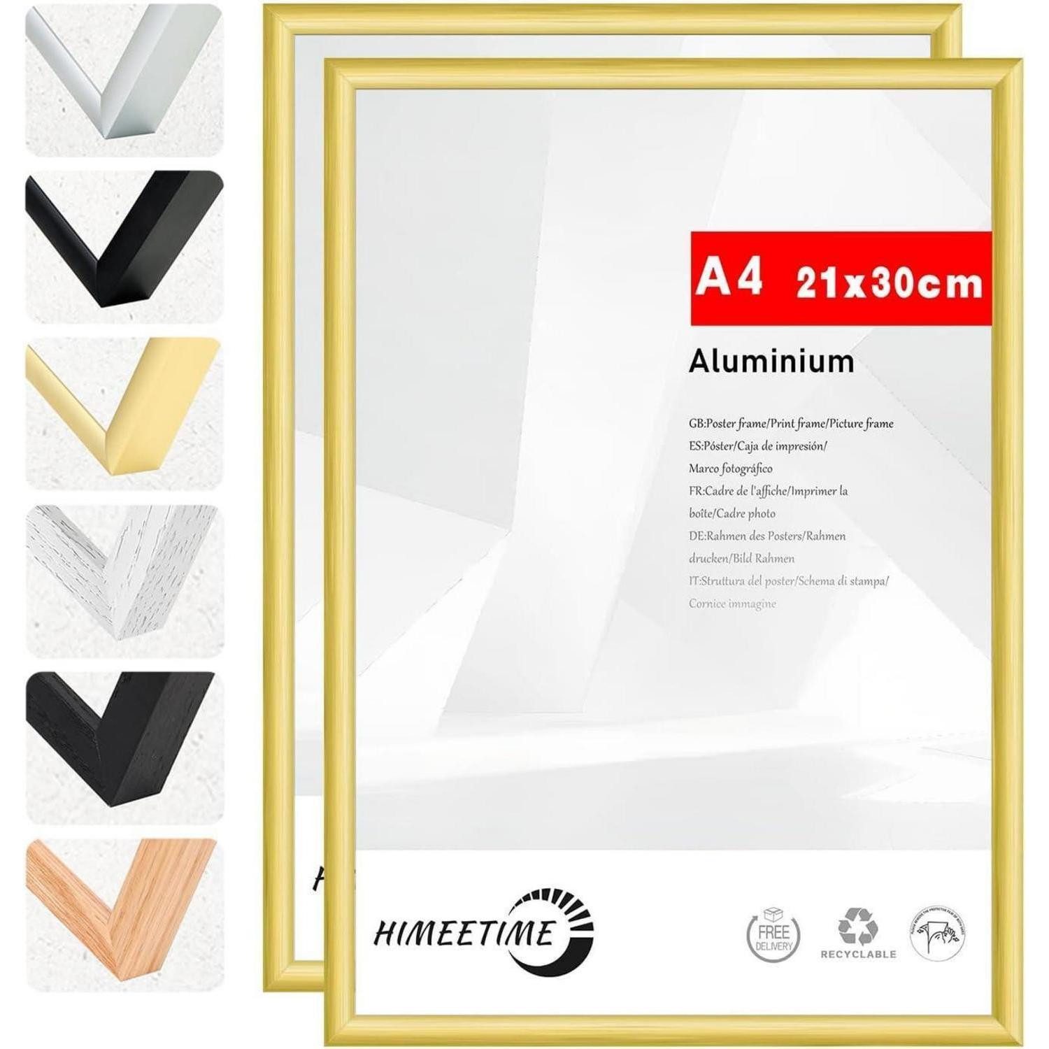 LuxusKollektion Bilderrahmen-Set Bilderrahmen A4 21x30 cm Gold Metall Alu Gold A4(21x29,7cm) 2x