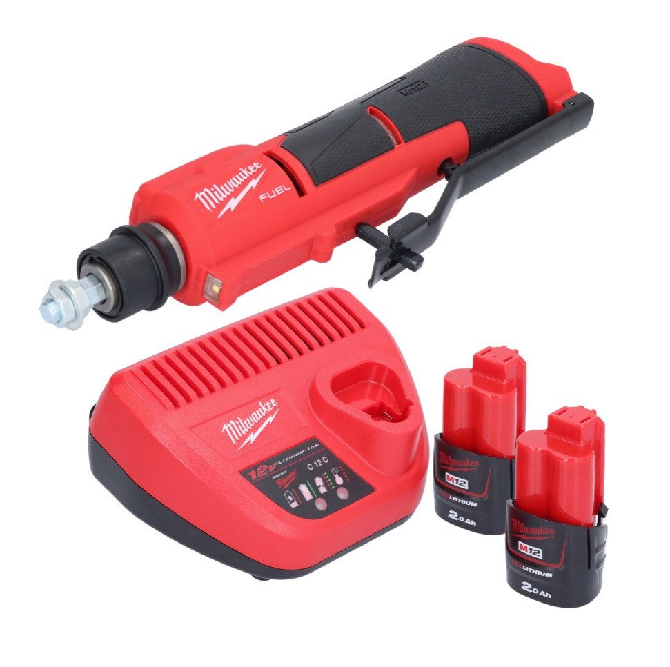 Milwaukee Akku-Geradschleifer M12 FTB-202 Akku Reifenaufrauer 12 V 7/16" Hex Brushless + 2x Akku