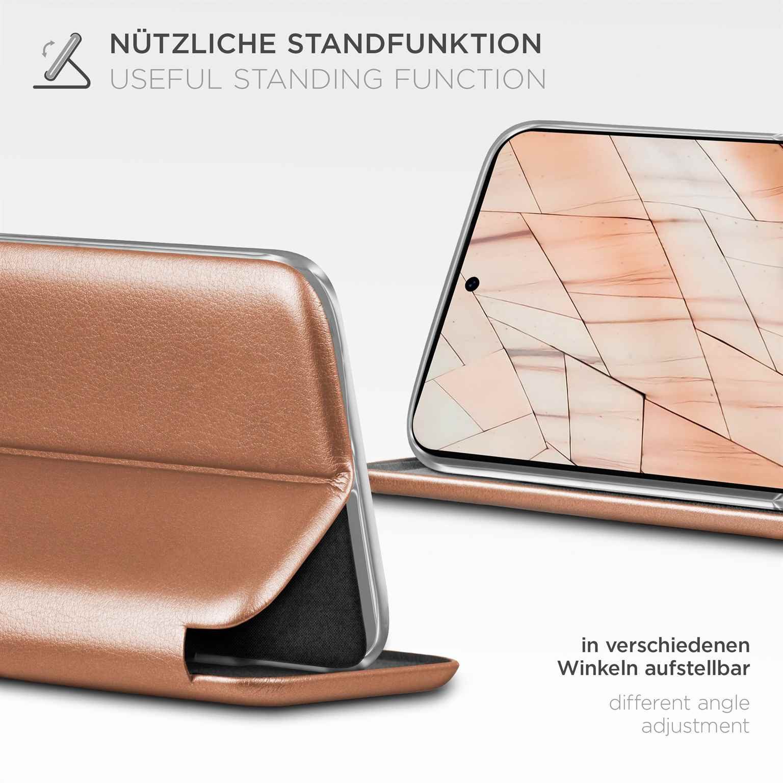 ONEFLOW Handyhülle für Samsung Galaxy S25 Premium Hülle Business Cover Rosa 6,2 Zoll, 360 Grad Schutzhülle Flip Case Etui Klapphülle Dünn Leder Handy Tasche