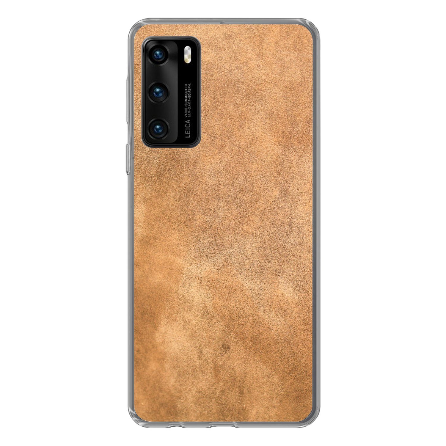 MuchoWow Handyhülle für Huawei P40 Leder - Strukturiert - Lederoptik - Braun, Handy Case, Silikon, Bumper Case Dünn