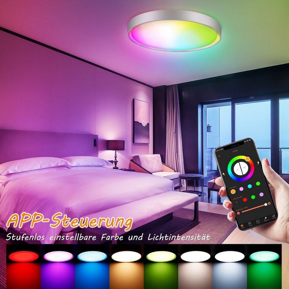 BlingBin Deckenleuchte 24W LED Deckenlampe, RGB mit Fernbedienung Dimmbar,  RGB mit Fernbedienung Dimmbar, LED fest integriert, RGB warmweiß naturweiß  tageslichtweiß