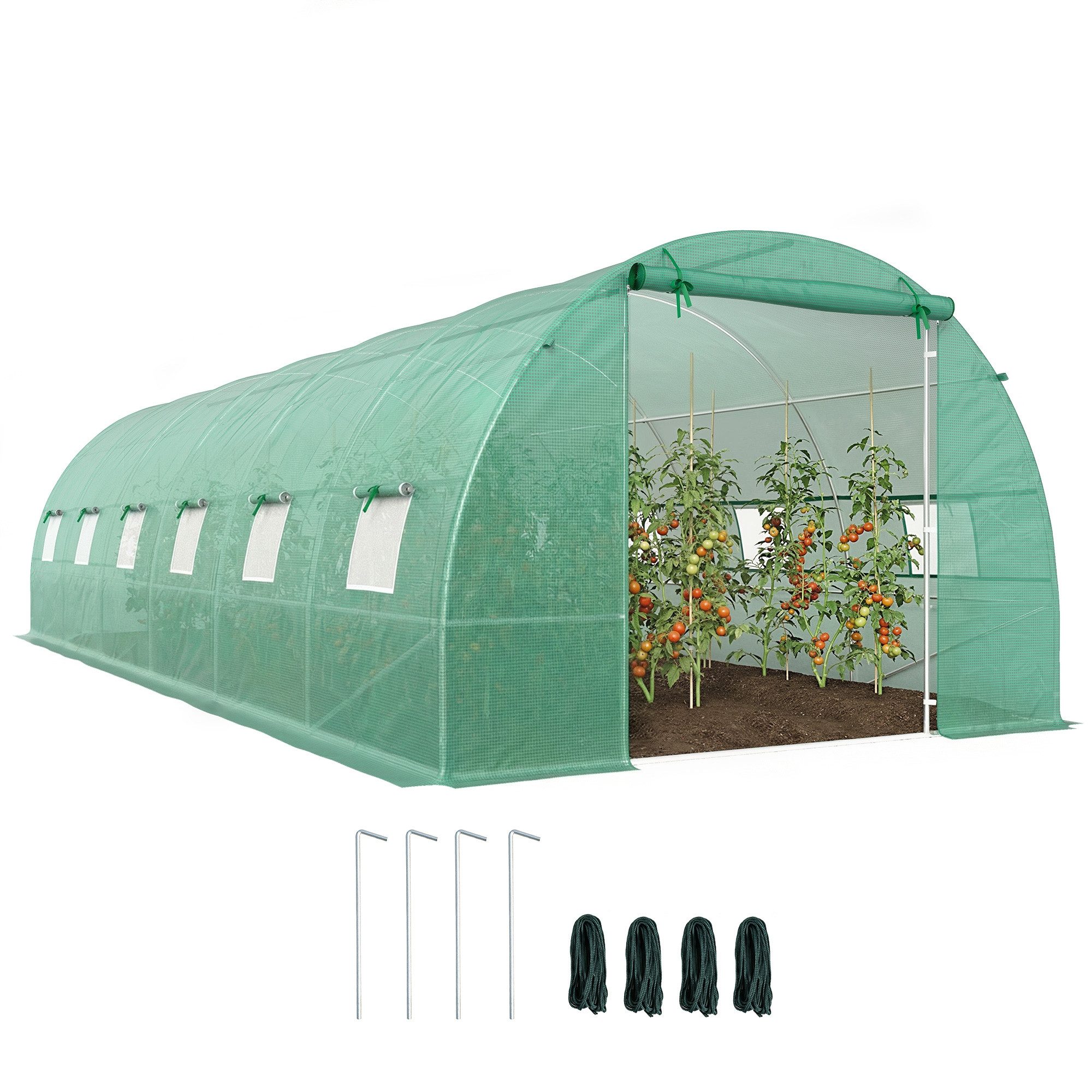 MC Star Gewächshaus 8 x 3 x 2 m großes mit Rolltoren und 12 Fenstern, Gemüsegewächshaus, mit 4 diagonalen Verstärkungen, Stahlkonstruktion und PE-Abdeckung, für Gemüse, Blumen, Obst und Grünpflanzen.