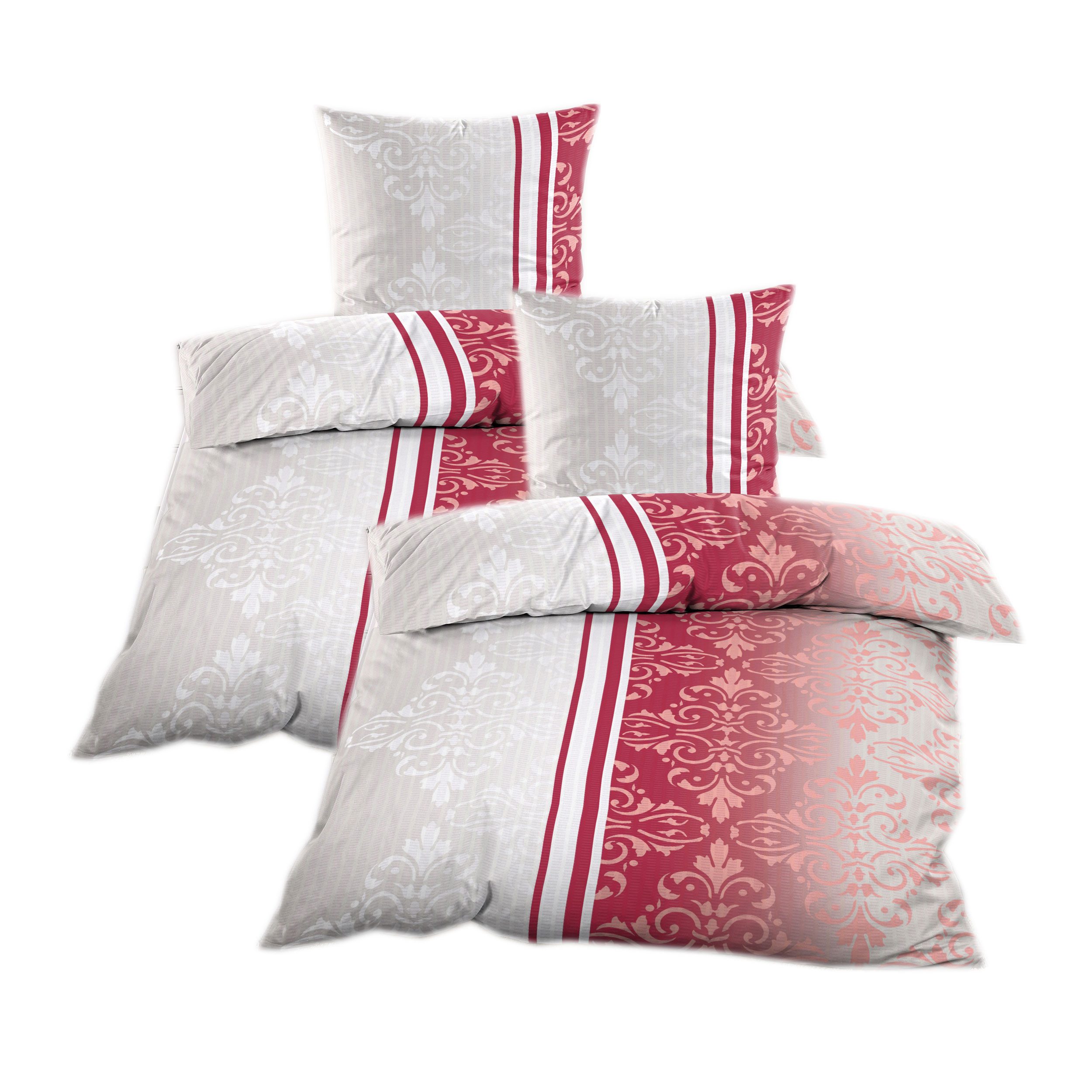 Casa Colori Bettwäsche Seersucker Bettwäsche 135x200 Reißverschluss Rot Beige mit Ornamente, Seersucker, 4 teilig, leicht