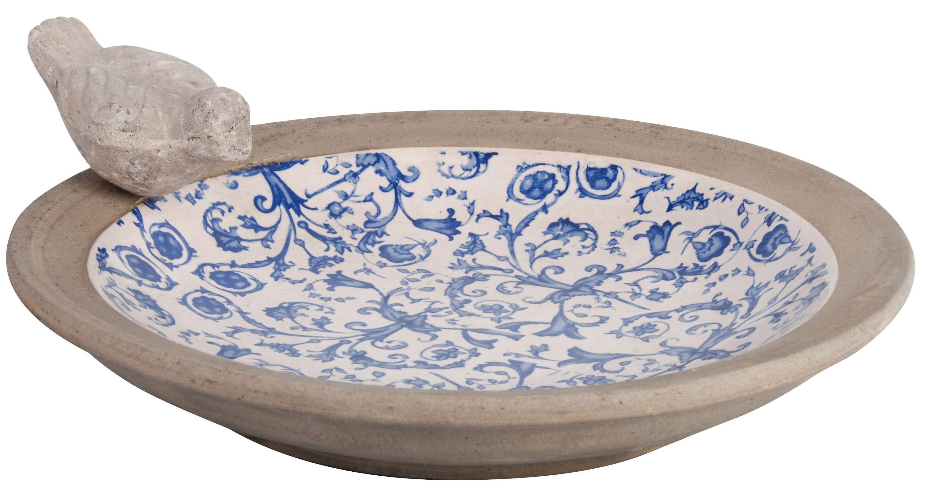 esschert design Vogeltränke Barocke Vogeltränke "Aged Ceramic" im Landhausstil in blau weiß