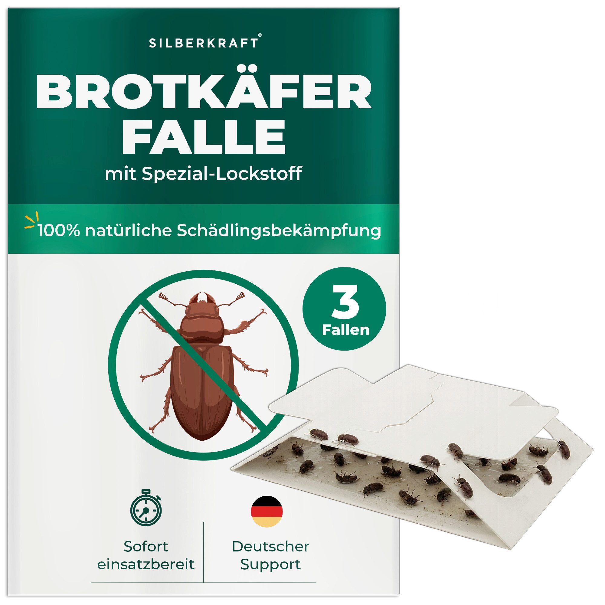 Silberkraft Insektenfalle Brotkäferfalle – Universal-Klebefalle mit Lockstoff, Extrastarke Klebefläche, einfache Anwendung – Bild 2 von 5