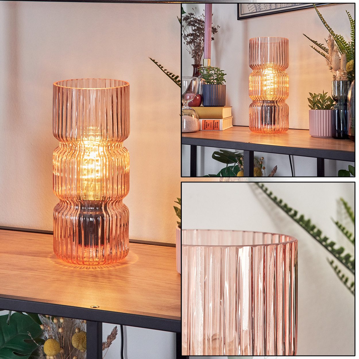 hofstein Tischleuchte Tischlampe aus Metall/Glas in Schwarz/Rosa, ohne Leuc günstig online kaufen