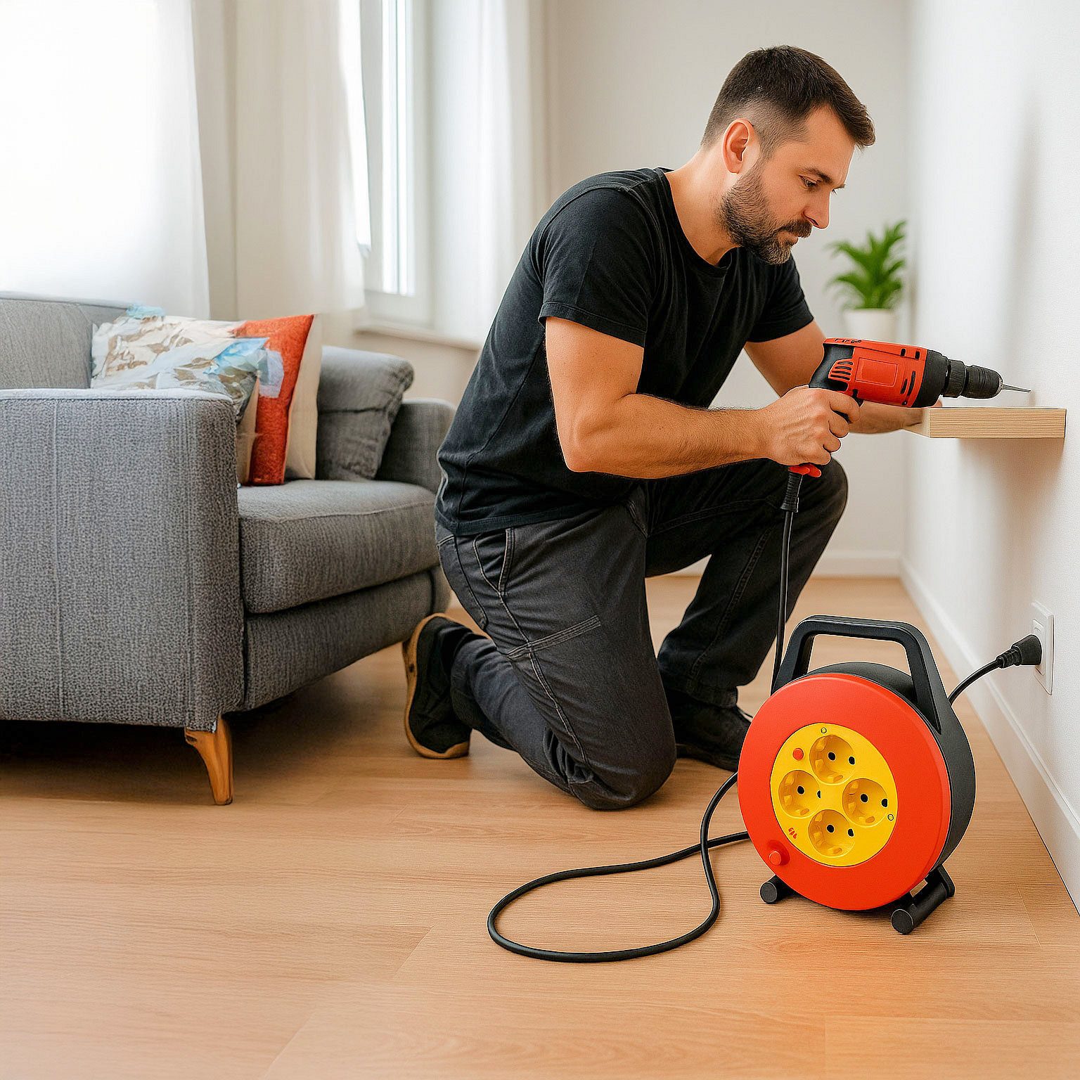 VABIONO Verlängerungskabel Kabelbox Kabelabroller 3×1,5 mm², 250V/16 A, 3200 W Kabeltrommel 4-fach (robust, schlagfest, Wickelgriff +Thermoschalter, Kabellänge 10 m), Kostenloser Versand