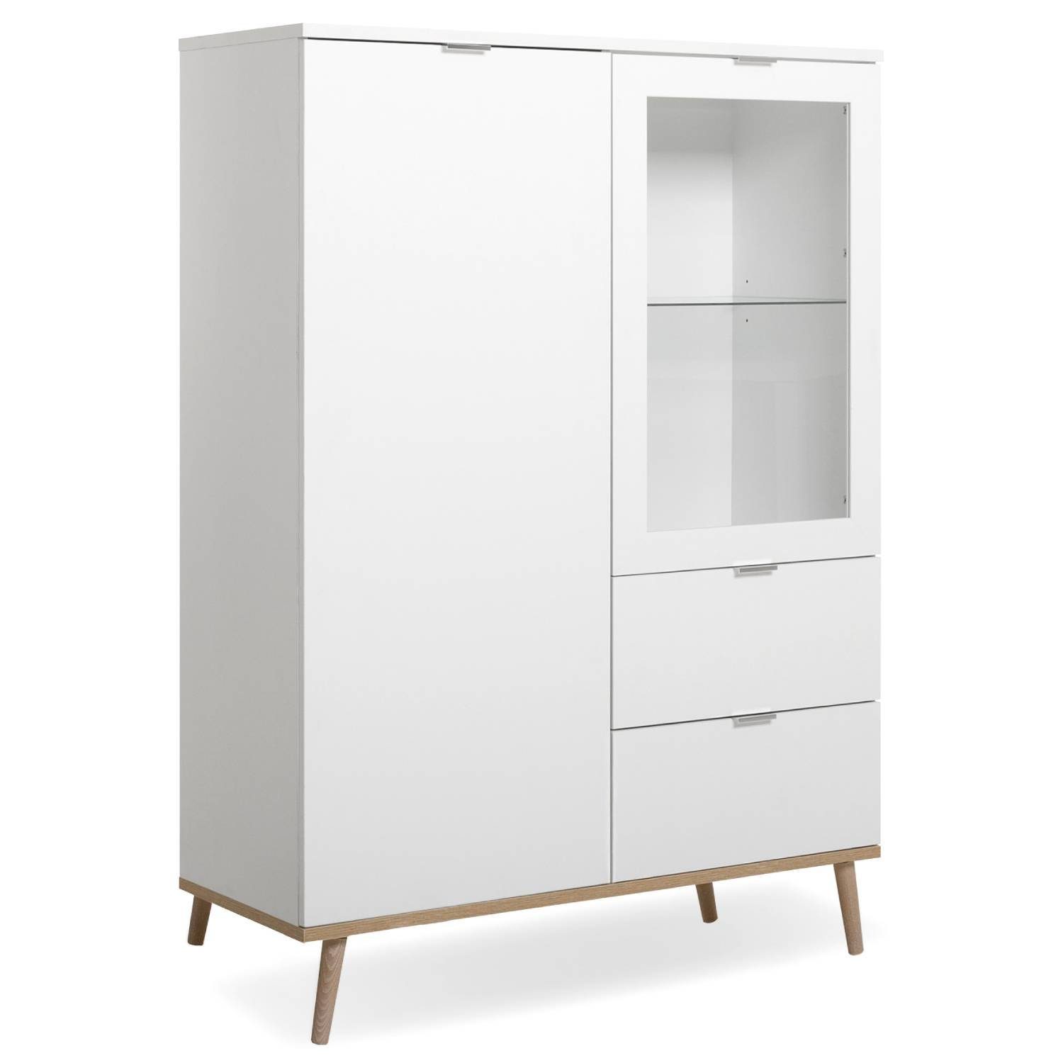 Homestyle4u Kommode Highboard Kommode mit Schubladen Sideboard Weiß Holz Wohnzimmerschrank