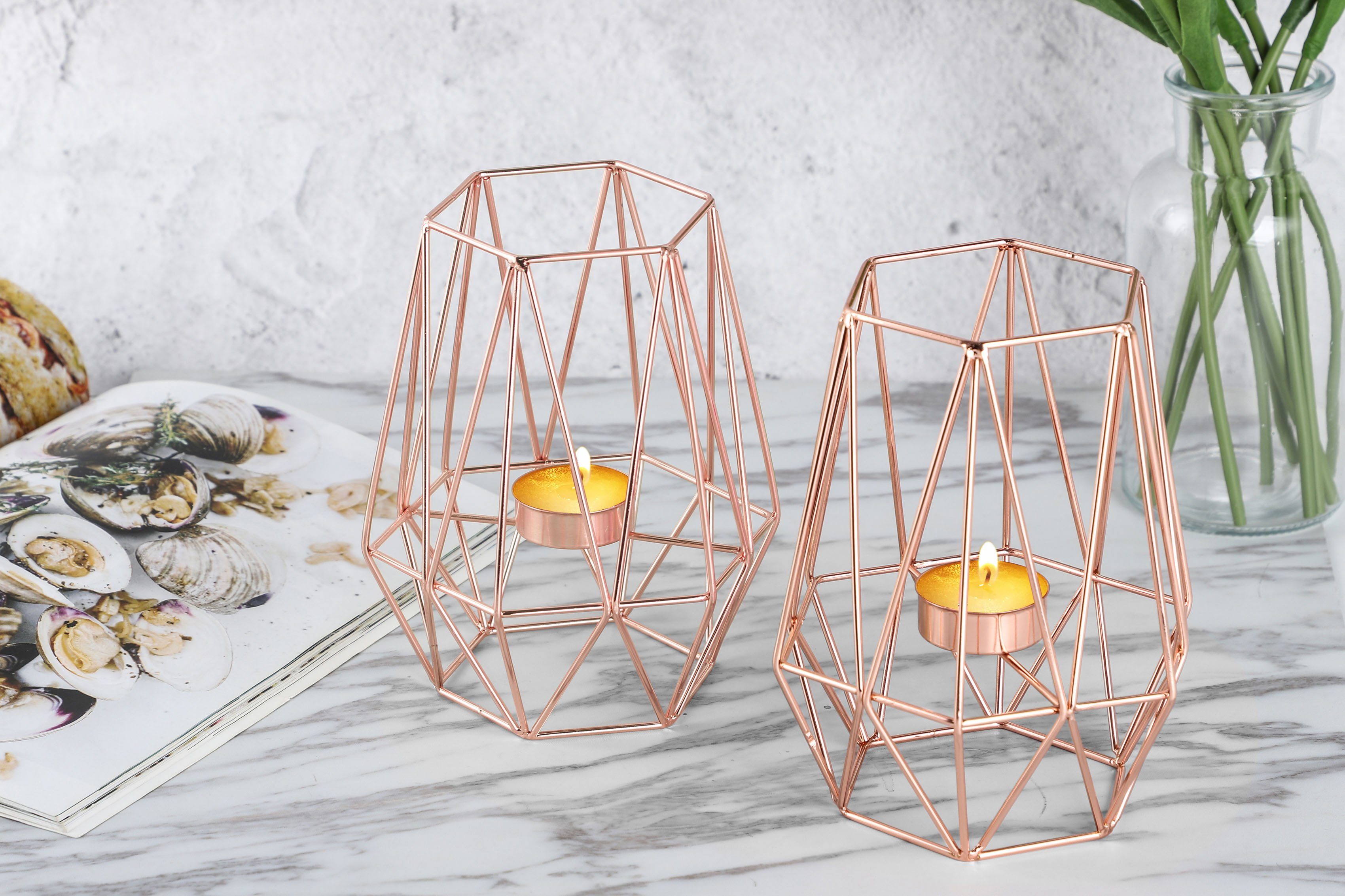 ECHTWERK Teelichthalter Vintage Eisen, cm geometrisches Weihnachtsdeko St), ca. Höhe Design, Big, moderner 17 Kerzenhalter 2 aus kupferfarben (Set