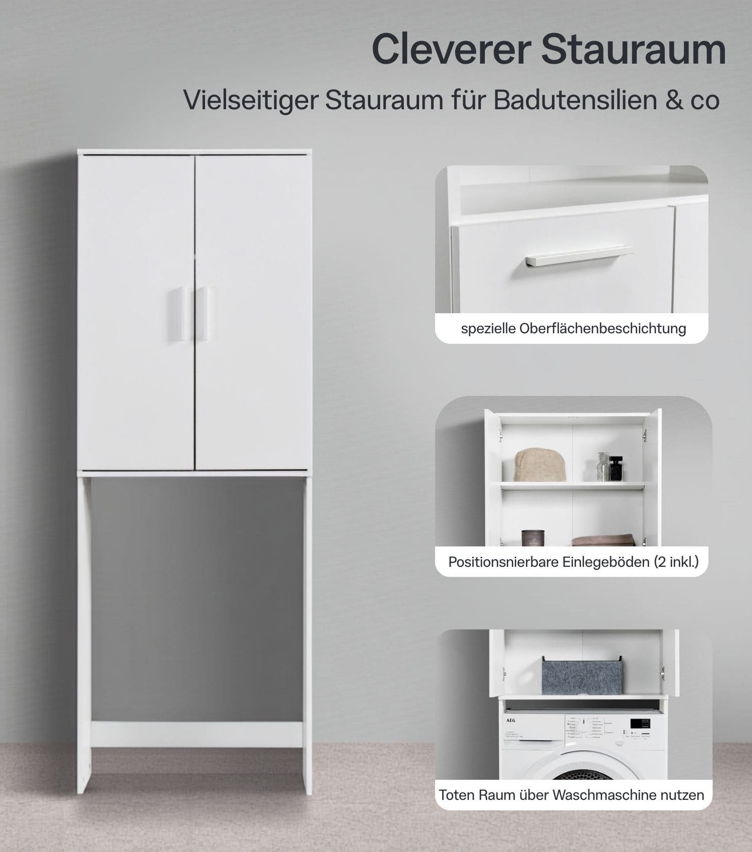 mokebo Waschmaschinenumbauschrank Der Saubermann (mit Türen) Made in Germany, Waschmaschinenschrank, Überbau in Weiß