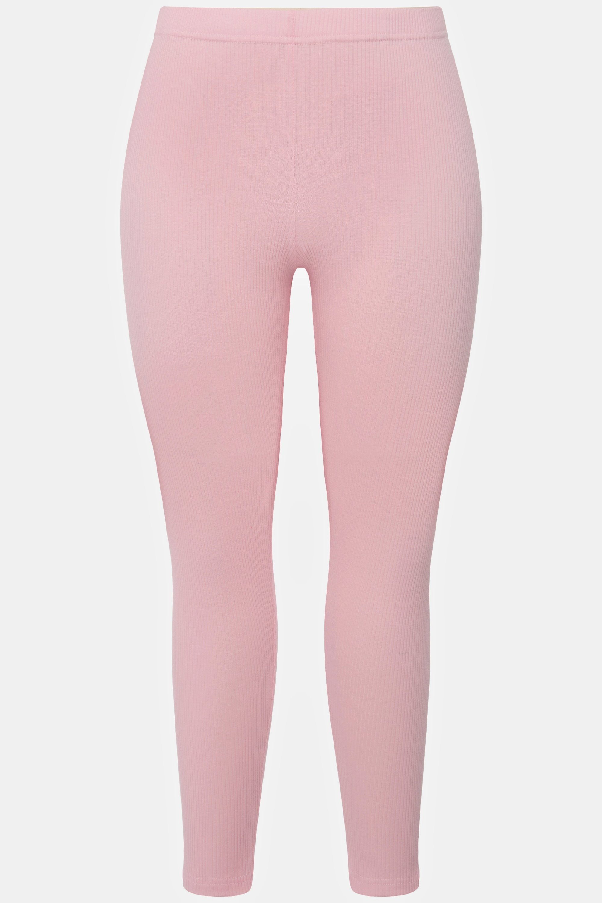 Ulla Popken Lederimitathose Slim Biobaumwolle blasses Rippjersey Leggings rosa