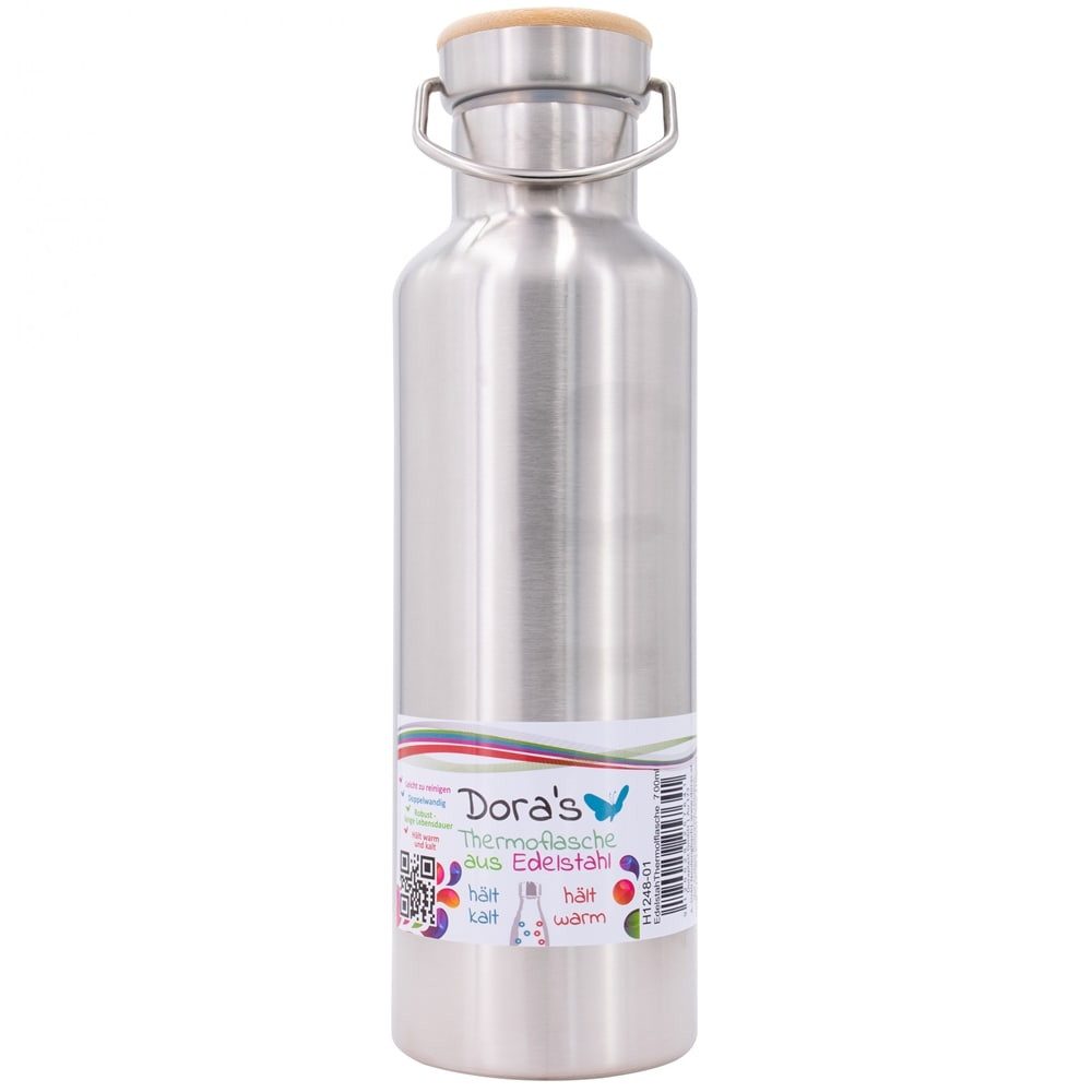 Dora's Thermoflasche Retro Isolierflasche 0,7l – Thermosflasche aus Edelstahl, Auslaufsicherer Schraubverschluss mit Tragebügel - 700 ml