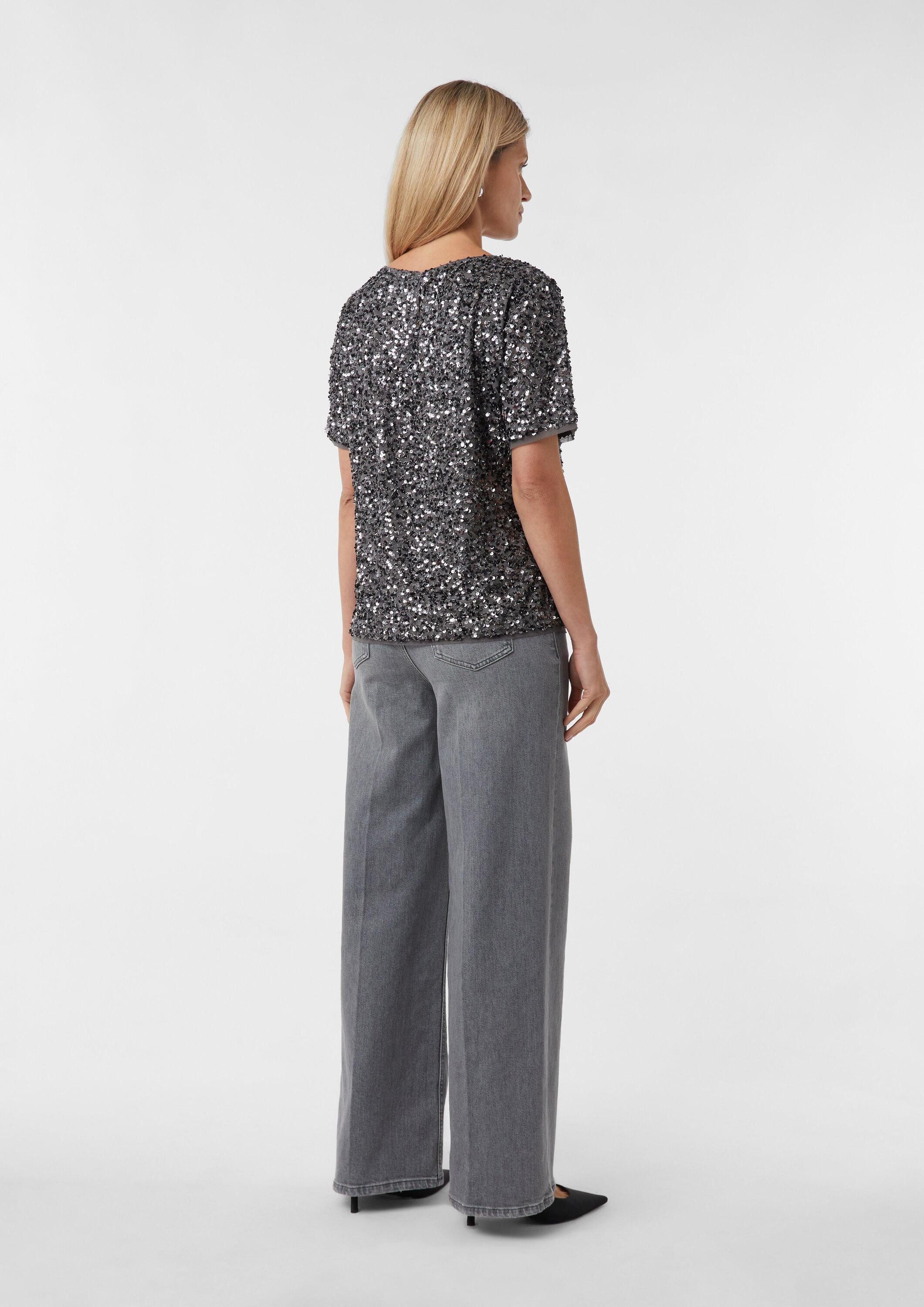 comma Kurzarmbluse Bluse Blusenshirt mit Pailletten