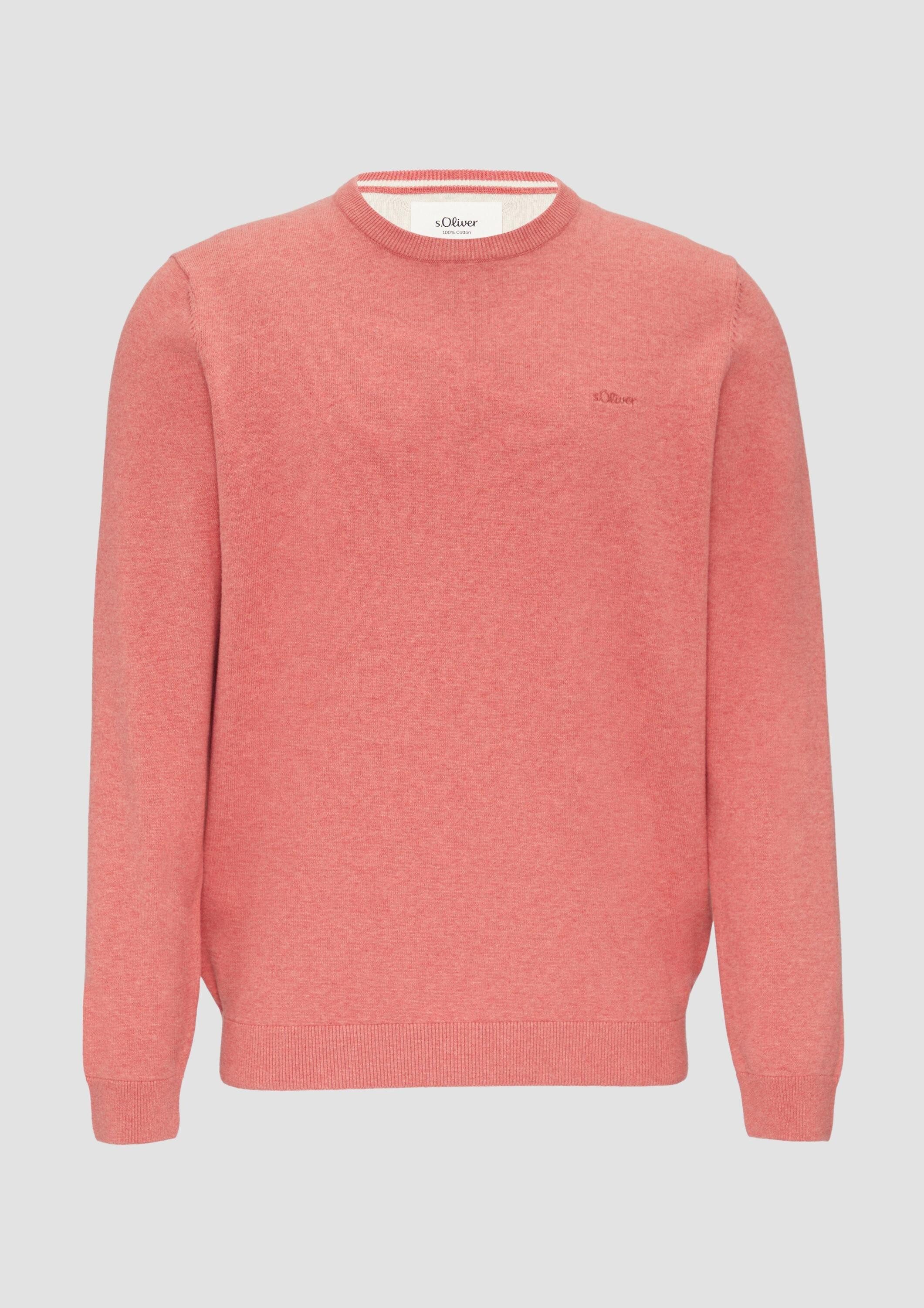 s.Oliver Longpullover Strickpullover Baumwollpullover mit Logo-Stickerei