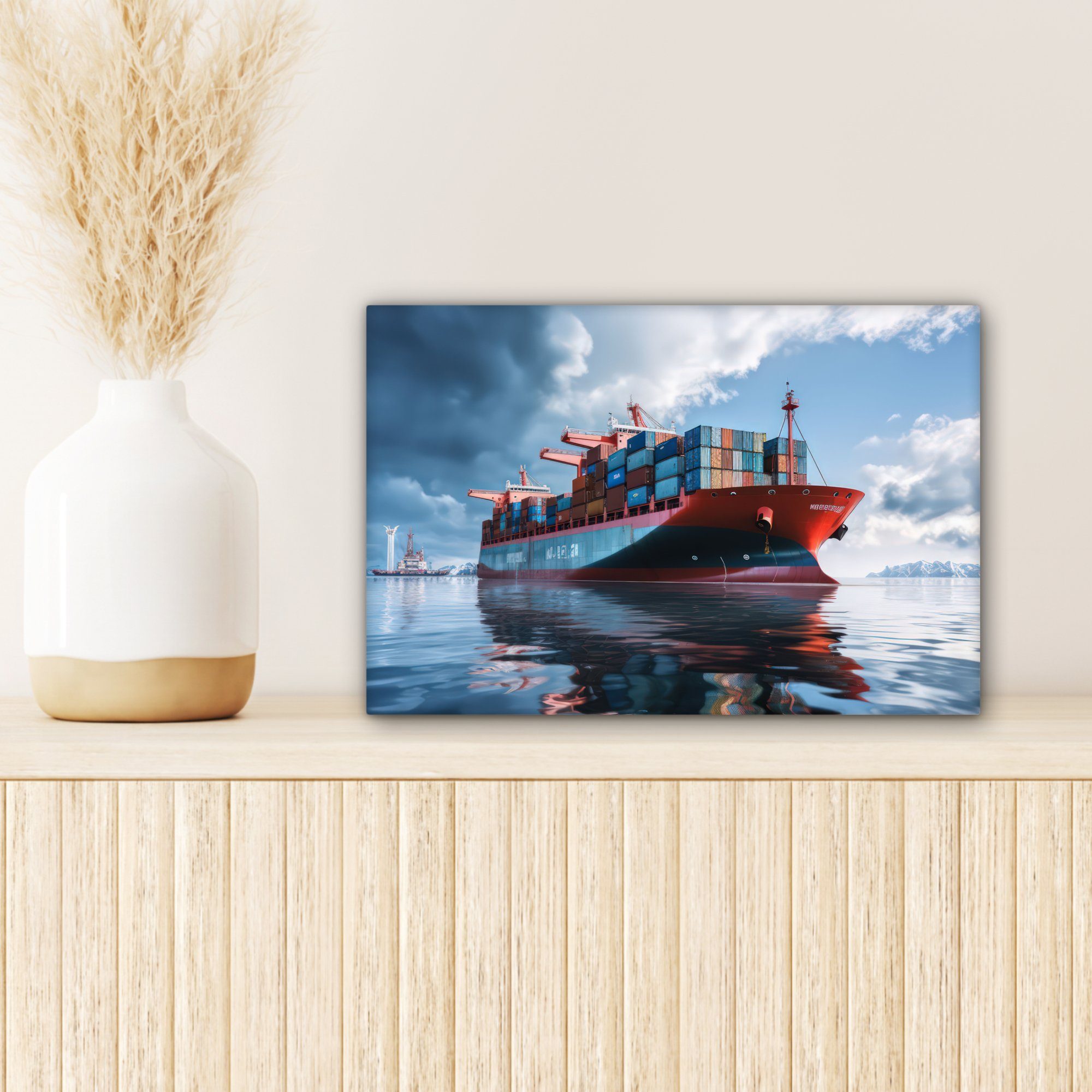 cm - Meer Leinwandbild 30x20 OneMillionCanvasses® Aufhängefertig, - Container (1 Wandbild - Wanddeko, Hafen, St), Frachtschiff Leinwandbilder, - Boot