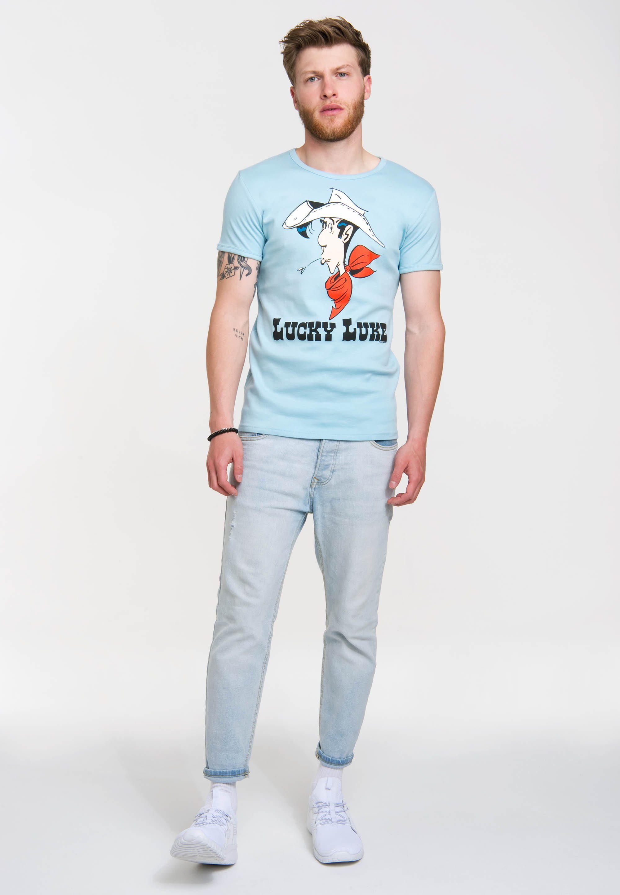 LOGOSHIRT T-Shirt mit Luke Luke-Print Portrait Lucky Lucky blau