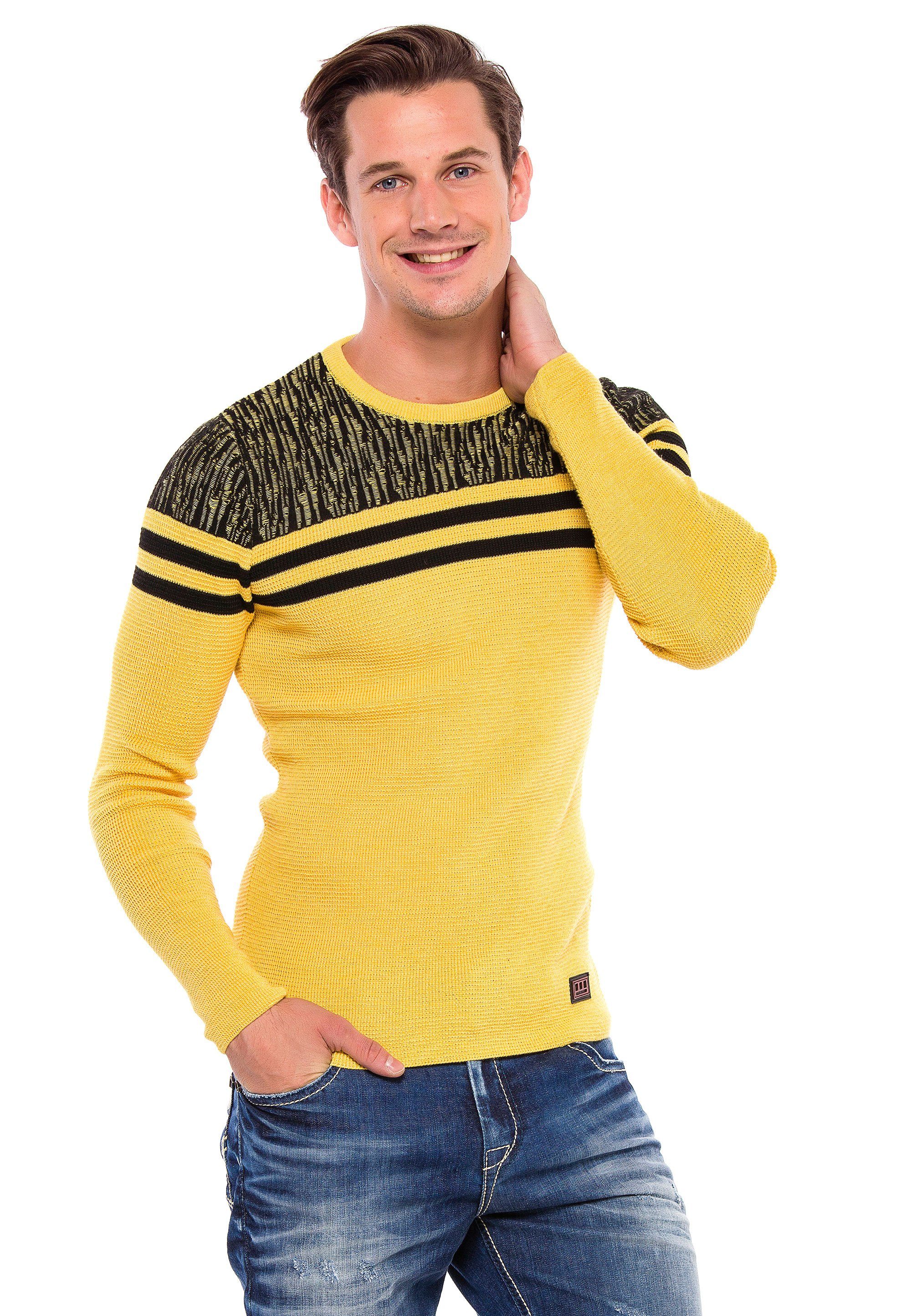 Streifen-Details gelb-schwarz Strickpullover mit & coolen Baxx Cipo