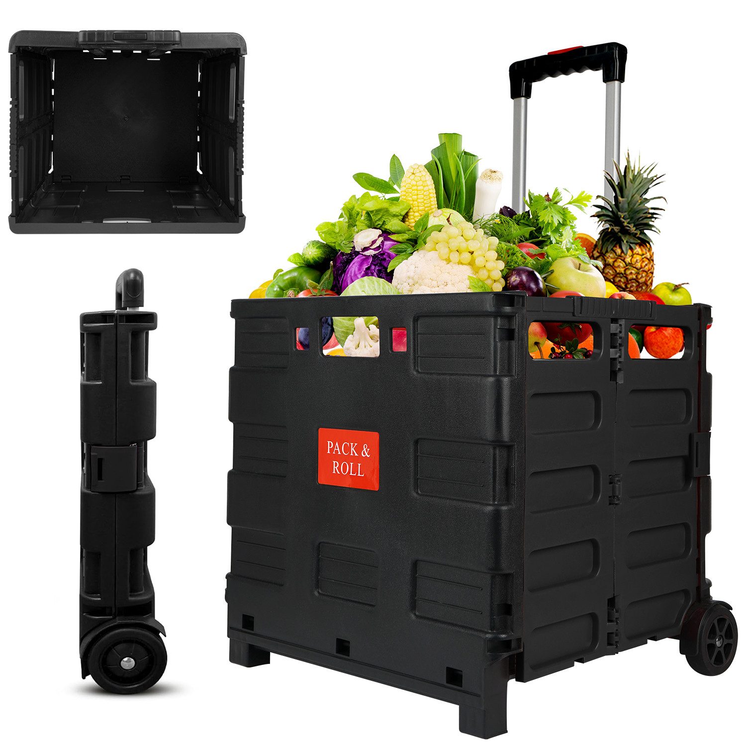 OSTWOLKE Einkaufstrolley Einkaufswagen Klappbar Klapptrolley Transportkiste günstig online kaufen