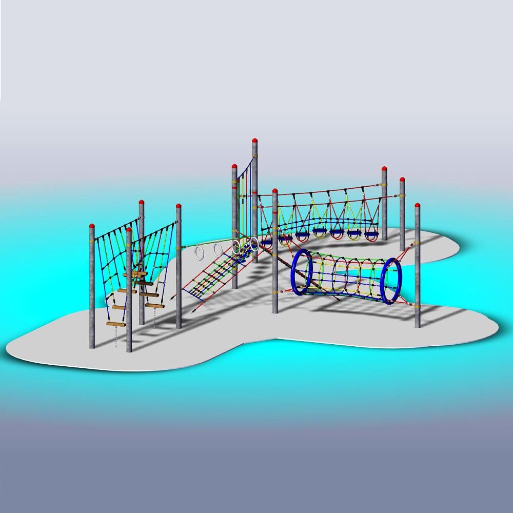 Huck Seiltechnik Klettergerüst Vario-Kletterpark-Set Adventure, Mit Wackeltellern, Kletterbrücken, Halteringen und Netzen