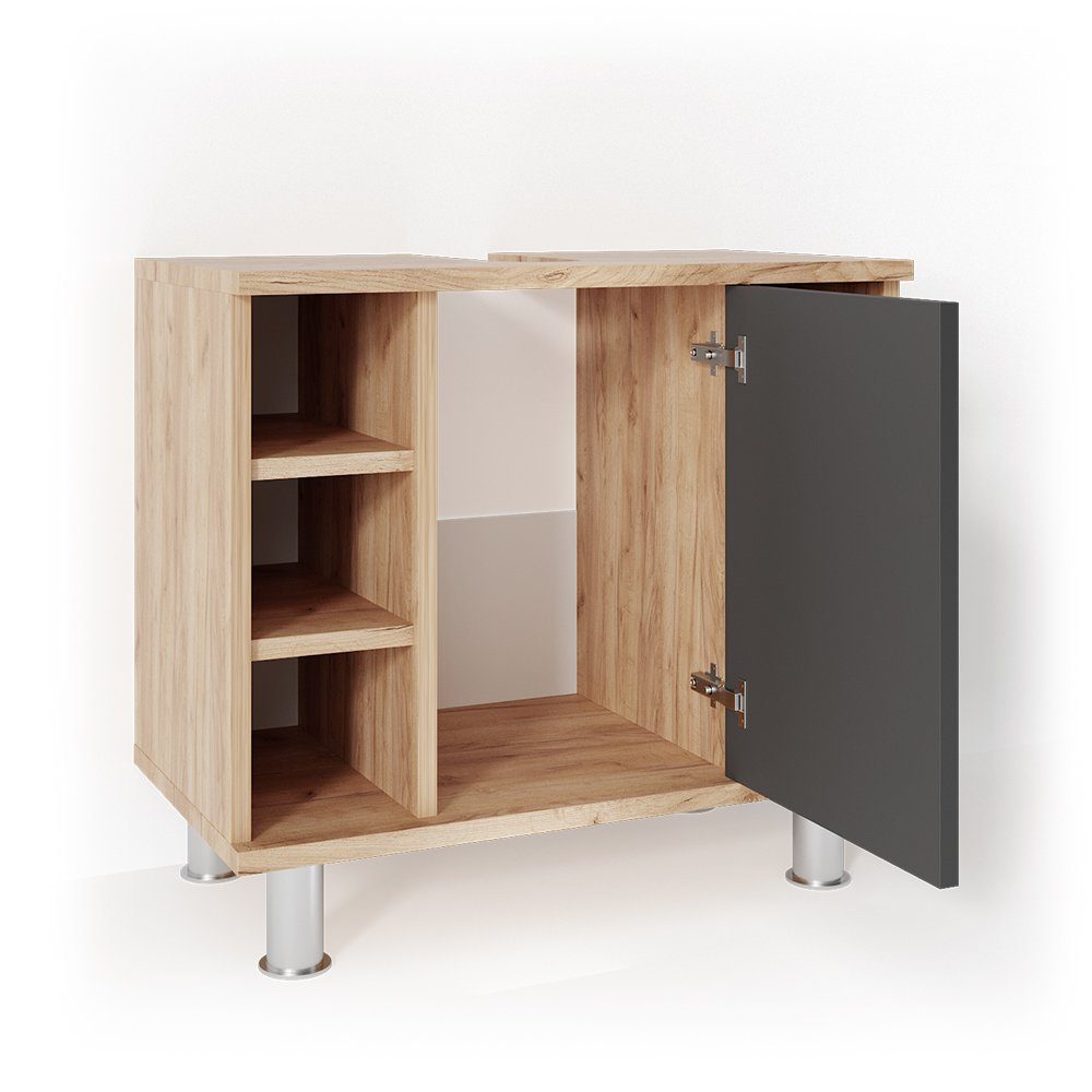 Vicco Waschbeckenunterschrank Fynn Anthrazit/Goldkraft Eiche 60 x 54 cm günstig online kaufen