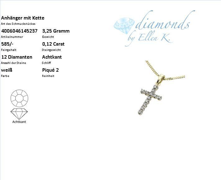 Diamonds by Ellen K. Anhänger 0,12ct. Gelbgold mit Diamant 585/- Kette