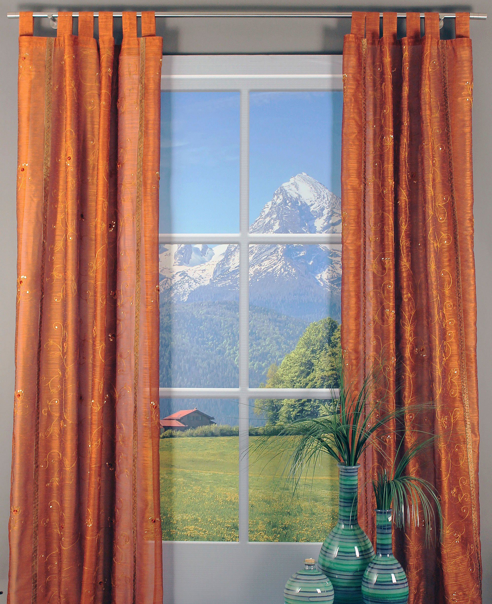 HOSSNER - ART OF HOME DECO Gardine Zugersee (1 St), Schlaufen, transparent, Schlaufenschal m. Brokat-Bodüren