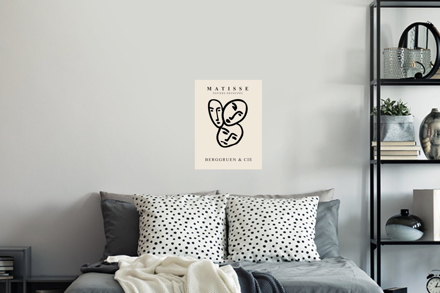 - - Gesicht Wandaufkleber, - Matisse Wandsticker MuchoWow Schwarz Wandtattoo, (1 Wohnzimmer, Selbstklebend, St), Porträt Schlafzimmer