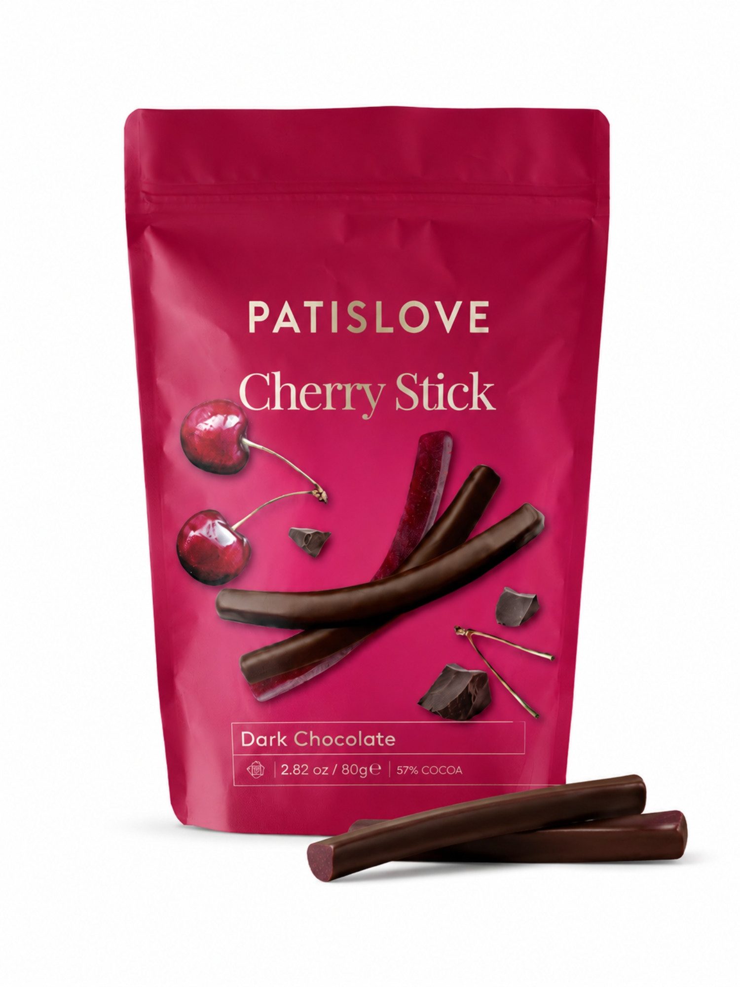 PATISLOVE Schokolade Patislove Zartbitterschokolade Kirsch-Sticks, Schoko-Stäbchen, 80g, Fruchtige Kirschfüllung, Zartbitterschokolade, Premium-Snack