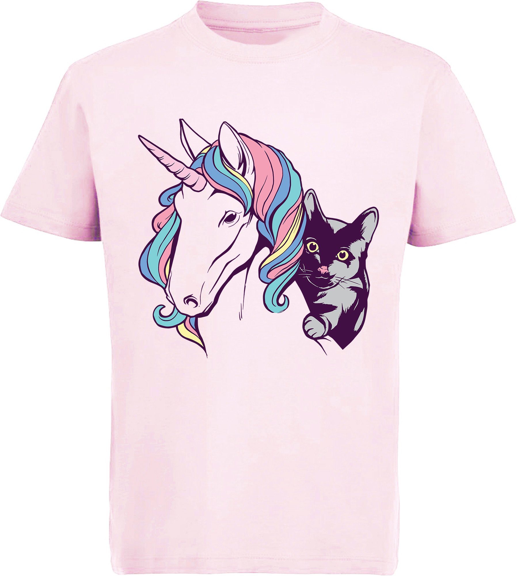 Print-Shirt bedrucktes Kinder Mädchen Einhorn T-Shirt mit Katze