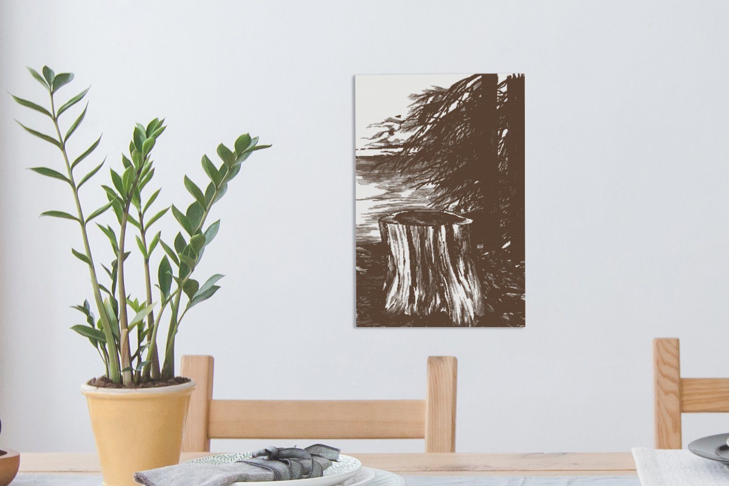 Meer Zackenaufhänger, OneMillionCanvasses® Baum (1 cm St), - - Leinwandbild Gemälde, 20x30 bespannt fertig Illustration, Leinwandbild inkl.