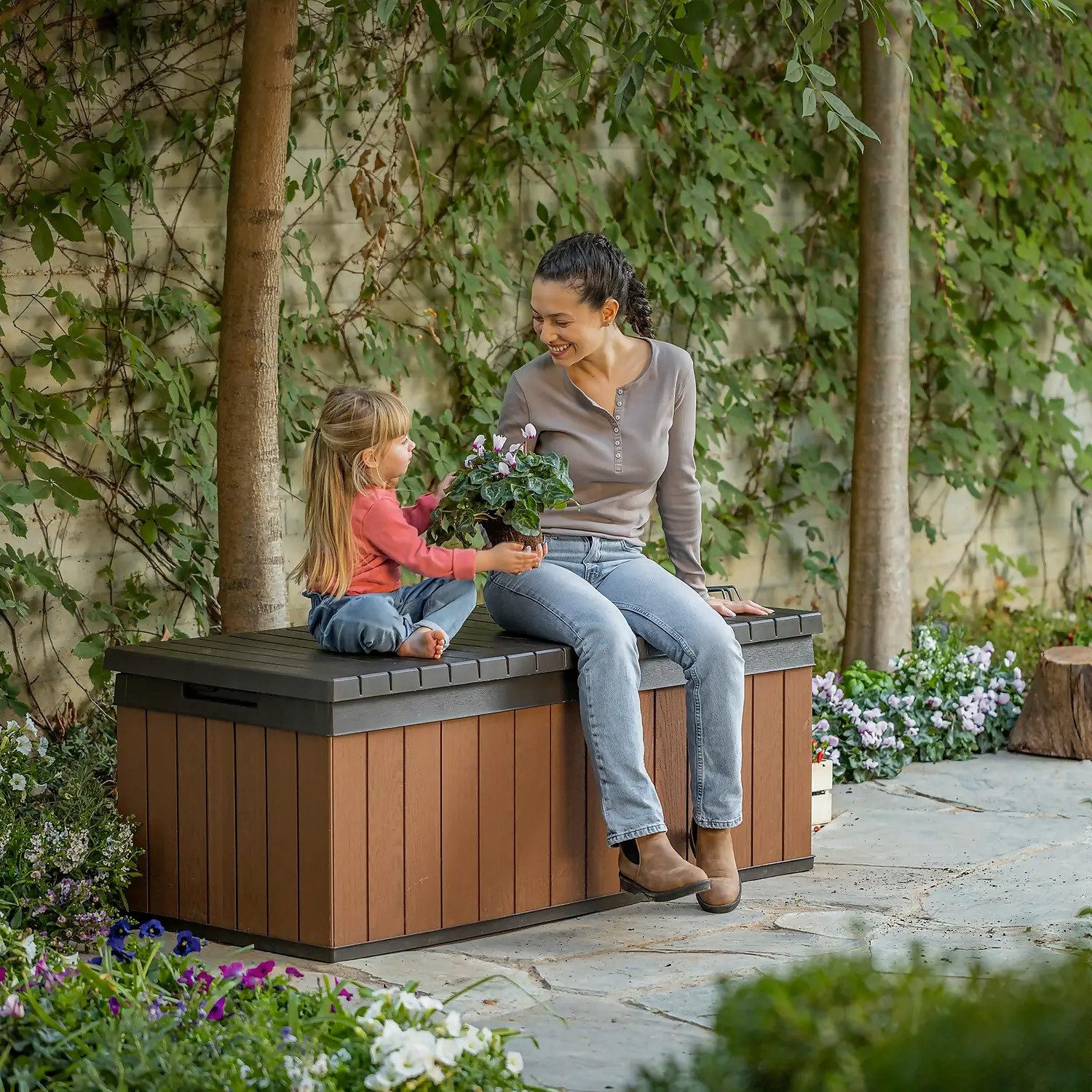 Keter Gartenbox Keter Aufbewahrungsbox DARWIN Braun, 380 L, belastbar bis 300 kg, abschließbar