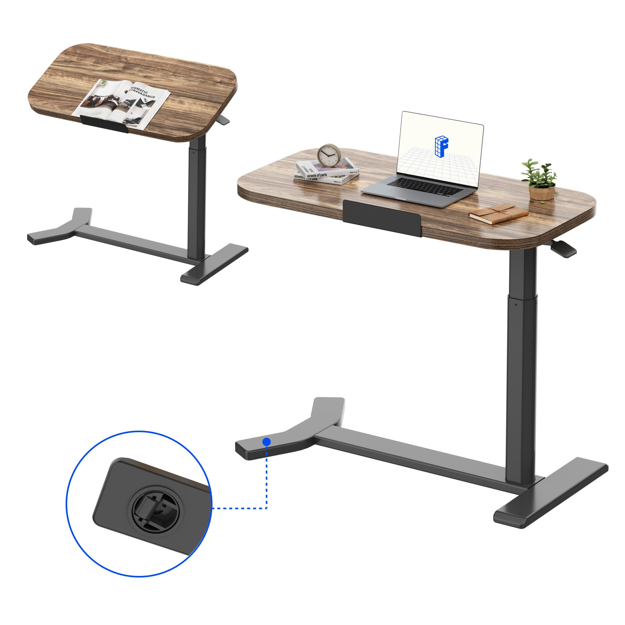 FLEXISPOT Beistelltisch Höhenverstellbar Betttisch mit neigbarer Tischplatte, Laptoptisch (C-Form, ideal für Sofa, Bett & Lesestunden), mit stufenloser Höhenverstellung, 360° Rollen & einfacher Montage