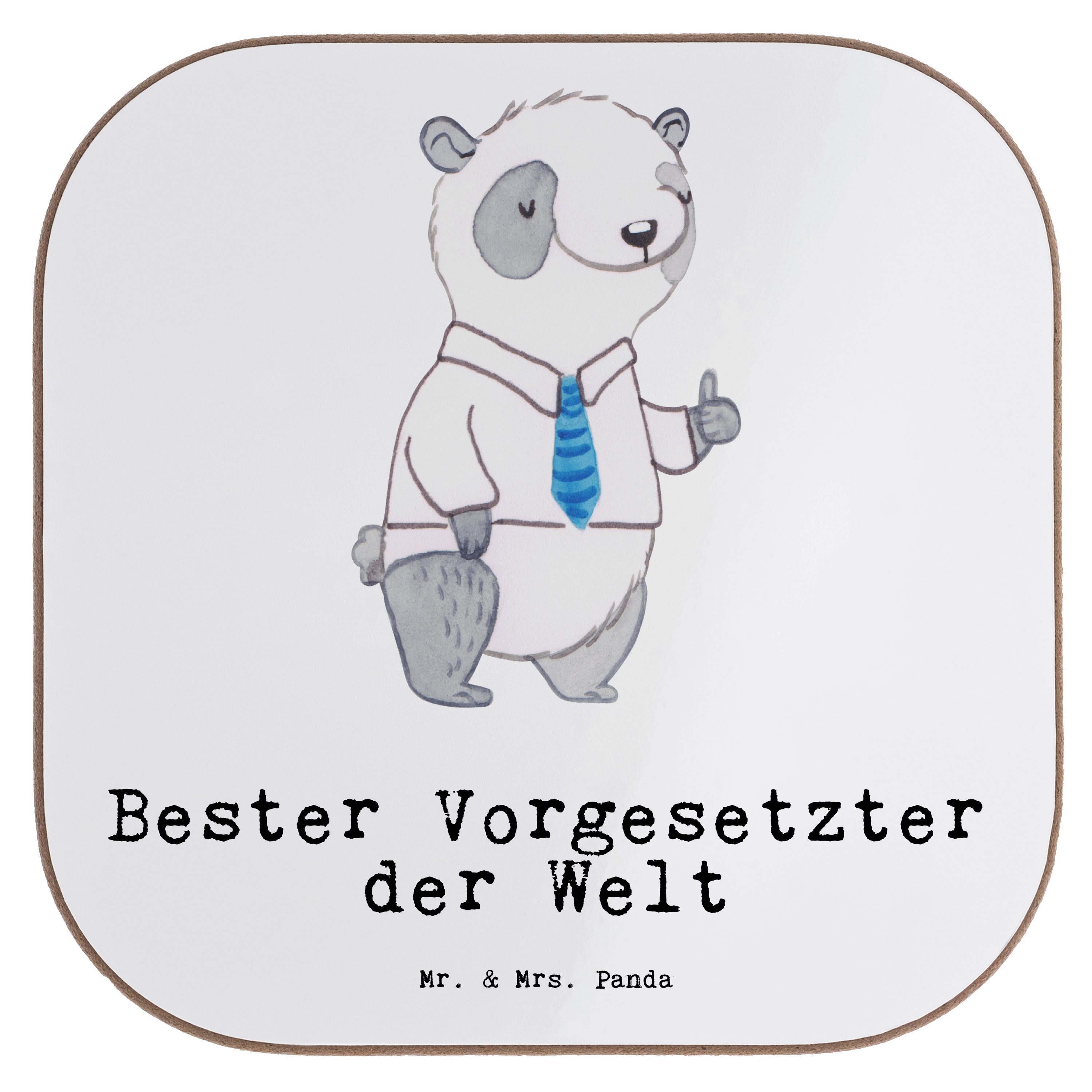 Mr. & Mrs. Panda Getränkeuntersetzer Panda Bester Vorgesetzter der Welt - Weiß - Geschenk, Glasuntersetzer, 1-tlg.