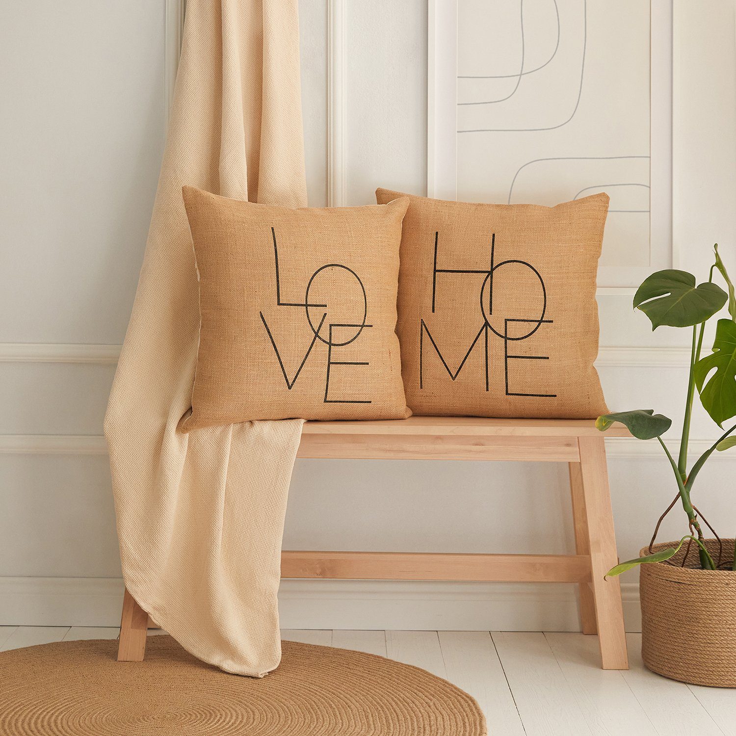 textile, Bedruckt Jute-Kissenhülle Love+Home mit 2er 2er-Pack Ocean Kissenbezug Set, Muster Home