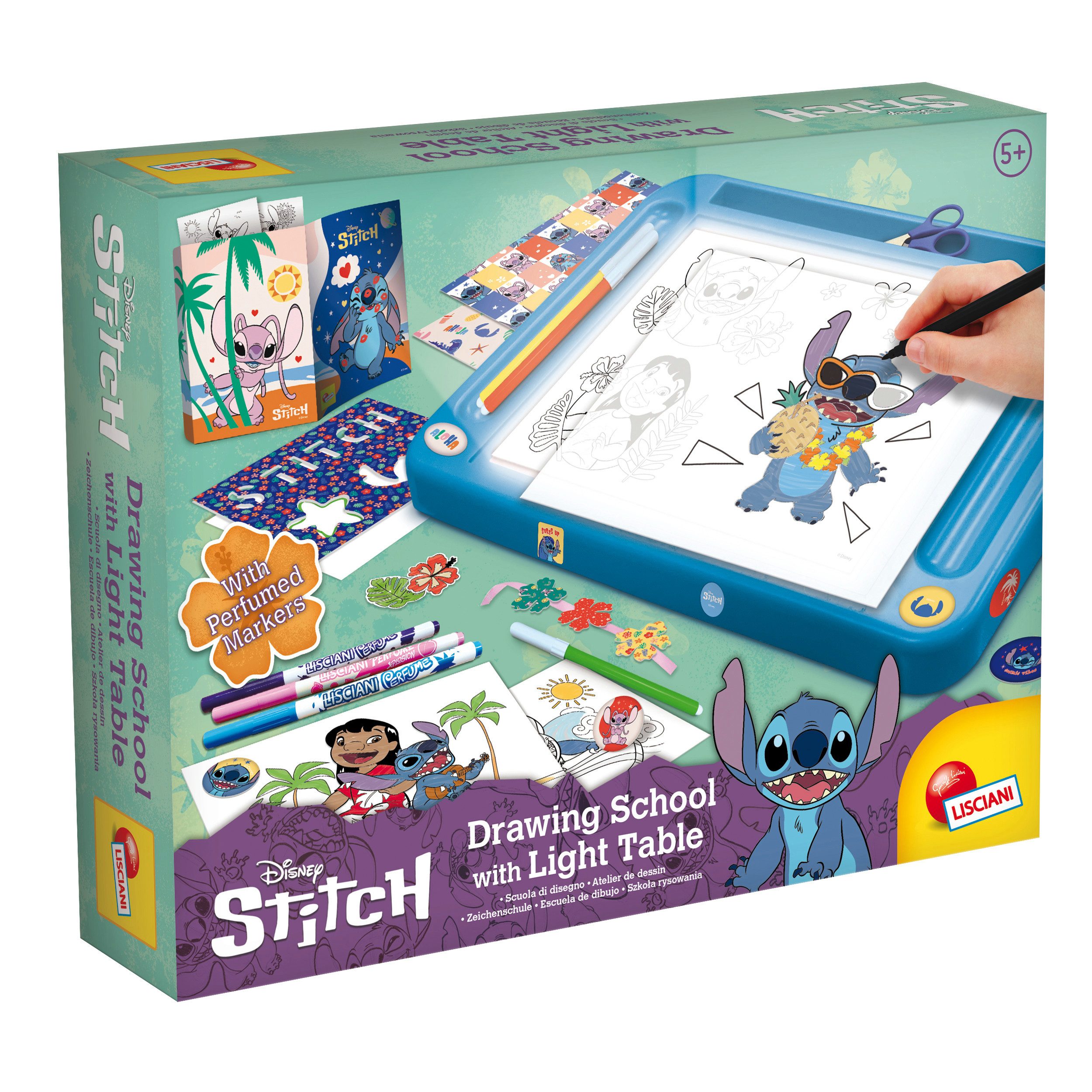 Lisciani Kreativset Disney Stitch - Zeichenschule mit Licht-Tisch