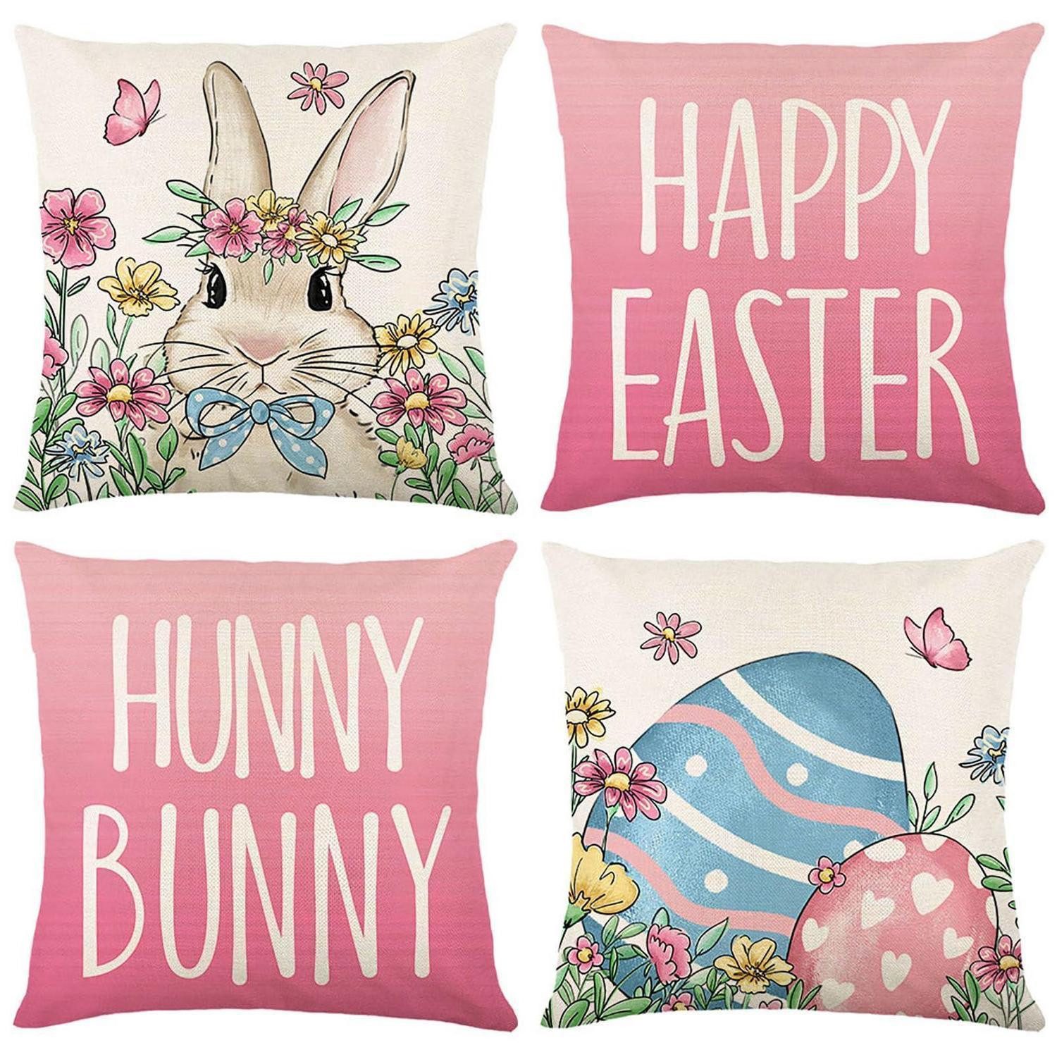 LuxusKollektion Kissenbezüge Oster Kissenbezüge 50x50cm Hase Eier Rosa 4er Set, (4 Stück)