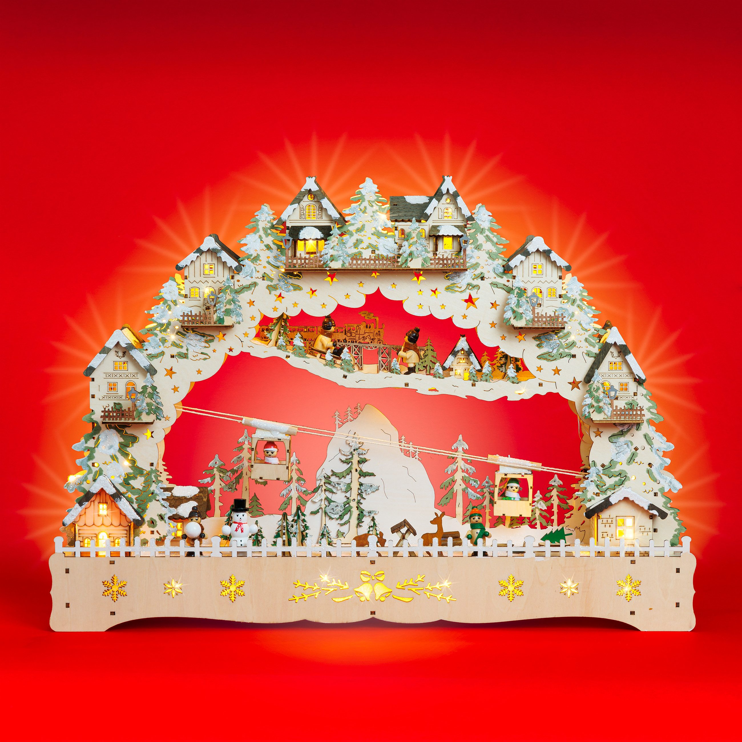 SIKORA Schwibbogen LB97 beleuchteter XL LED Holz Schwibbogen mit fahrender Gondel, sanft beleuchtet für ein weihnachtlich festliches Zuhause – Bild 2 von 5