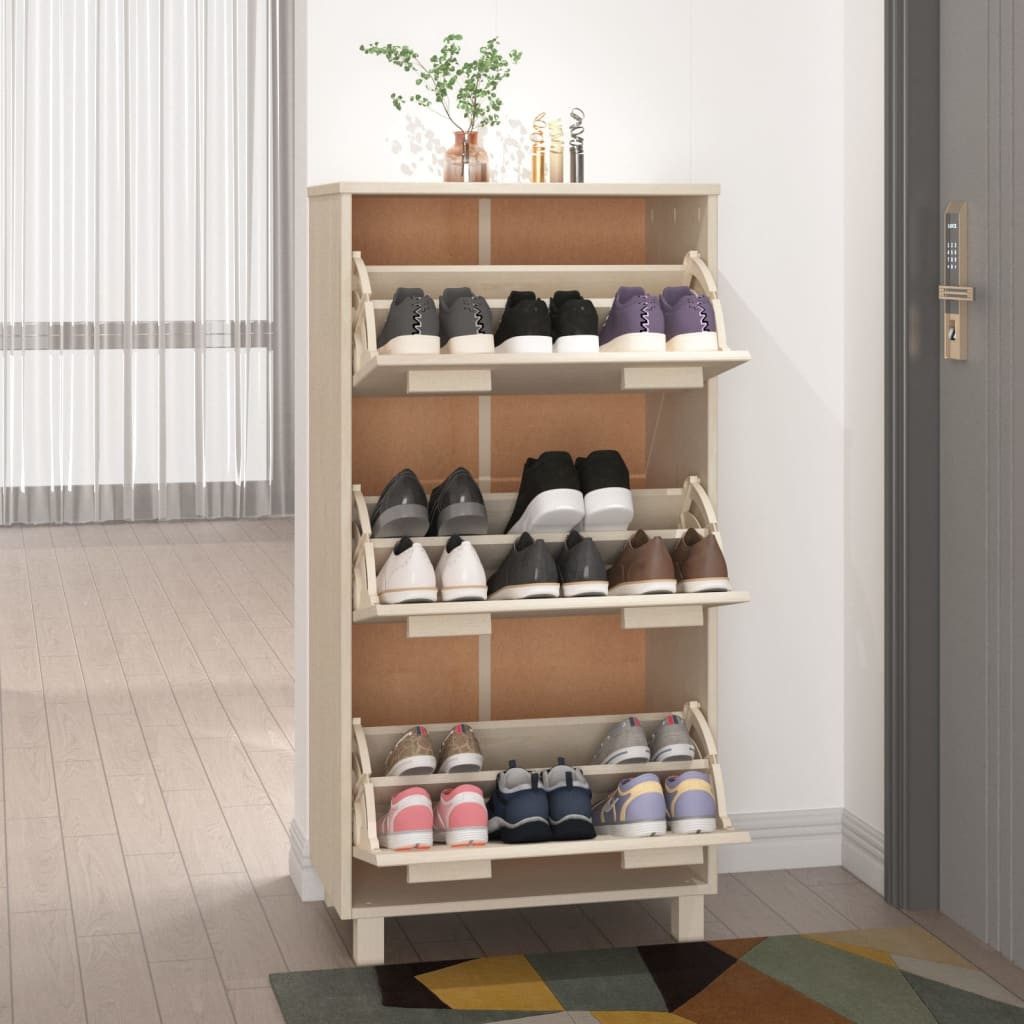 vidaXL Schuhschrank NA Schuhschrank Honigbraun 59,5x35x117 cm Massivholz Kiefer