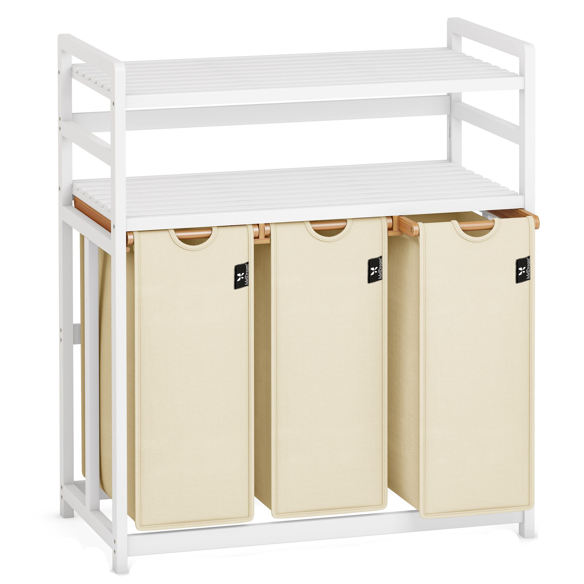 AdelDream Wäschekorb AdelDream Wäschekorb 3 Fächer Wäschesammler 150L Weiß/Schwar Rahmen