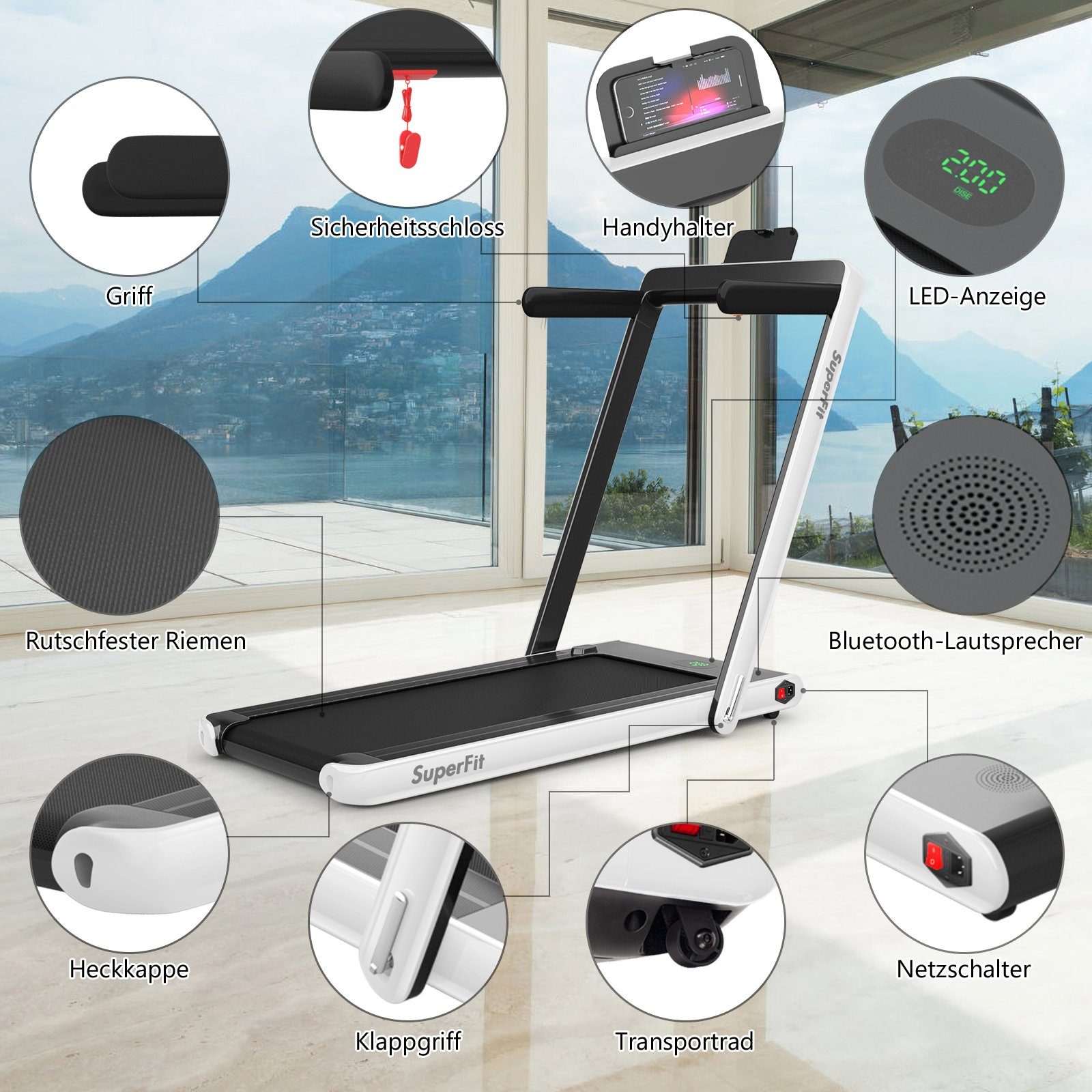 COSTWAY Laufband, APP, Bluetooth, LED, bis 120 kg