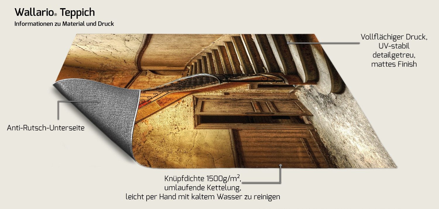 Wallario Teppich Rustikale Holztreppe, rechteckig, rutschfest