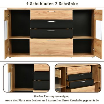 Merax Sideboard, LED, Highboard Glastür, Kommode, Holz TV-Schrank, B:165cm