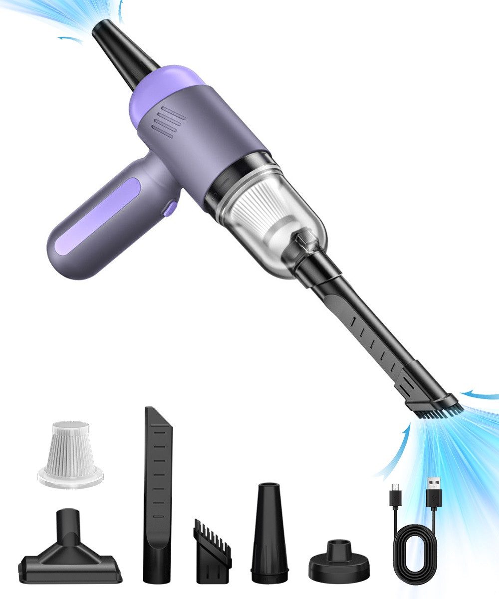 Quntis Akku-Handstaubsauger 5500pa aufladbar Tragbar Mini Staubsauger, 2-in-1, LED-Licht, Leiser, 120,00 W, Handstaubsauger, Kabellos, mit HEPA-Filter, für Auto/Home/Büro Genutzt USB-C Kabel