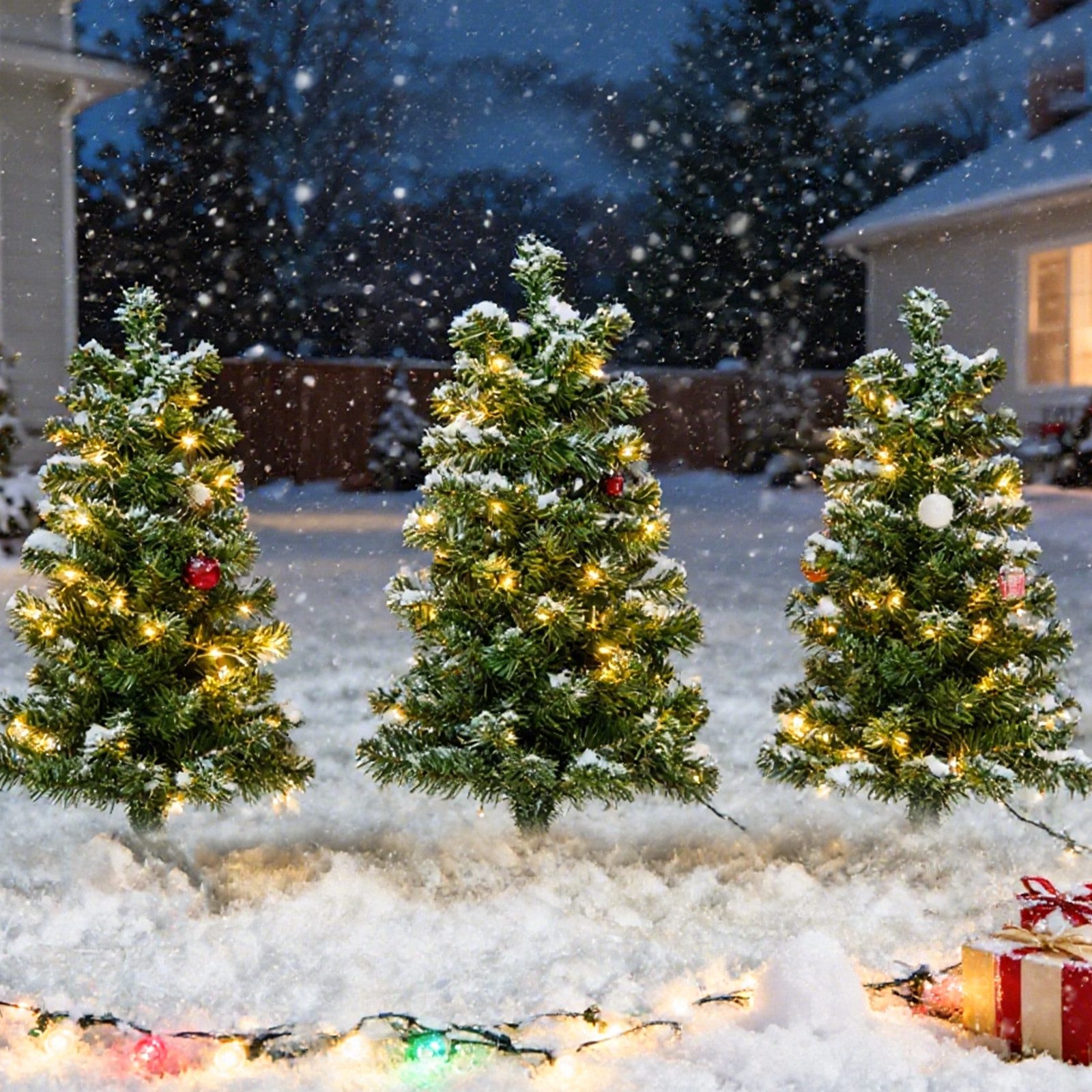 Salcar Künstlicher Weihnachtsbaum 3er Set LED Weihnachtsbaum mit Beleuchtung Klein Tannenbaum für Gaten, Tanne, PVC Tannenbaum mit Beleuchtung, ideal für Außenbereich und Gartendeko