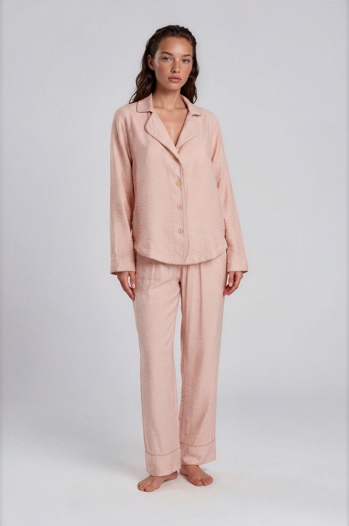 Pyjama Zweiteiliger Schlafanzug in Rosé aus Viskose-Nylon