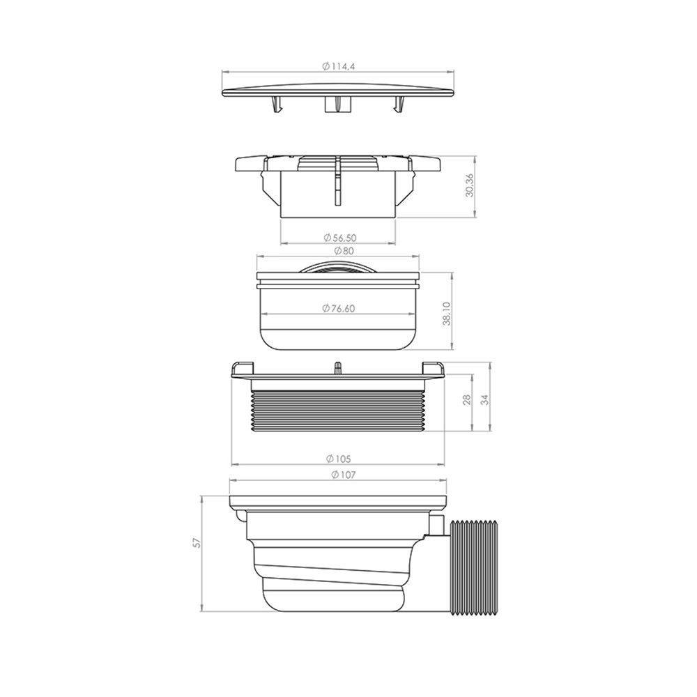 Aloni Siphon TM91208, (1-tlg), Aloni Duschsiphon Duschwannenablauf Ablaufgarnitur Ø90mm mit