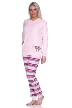 Normann Pyjama Damen Frottee Pyjama Hose gestreift süsses Faultier Tiermotiv