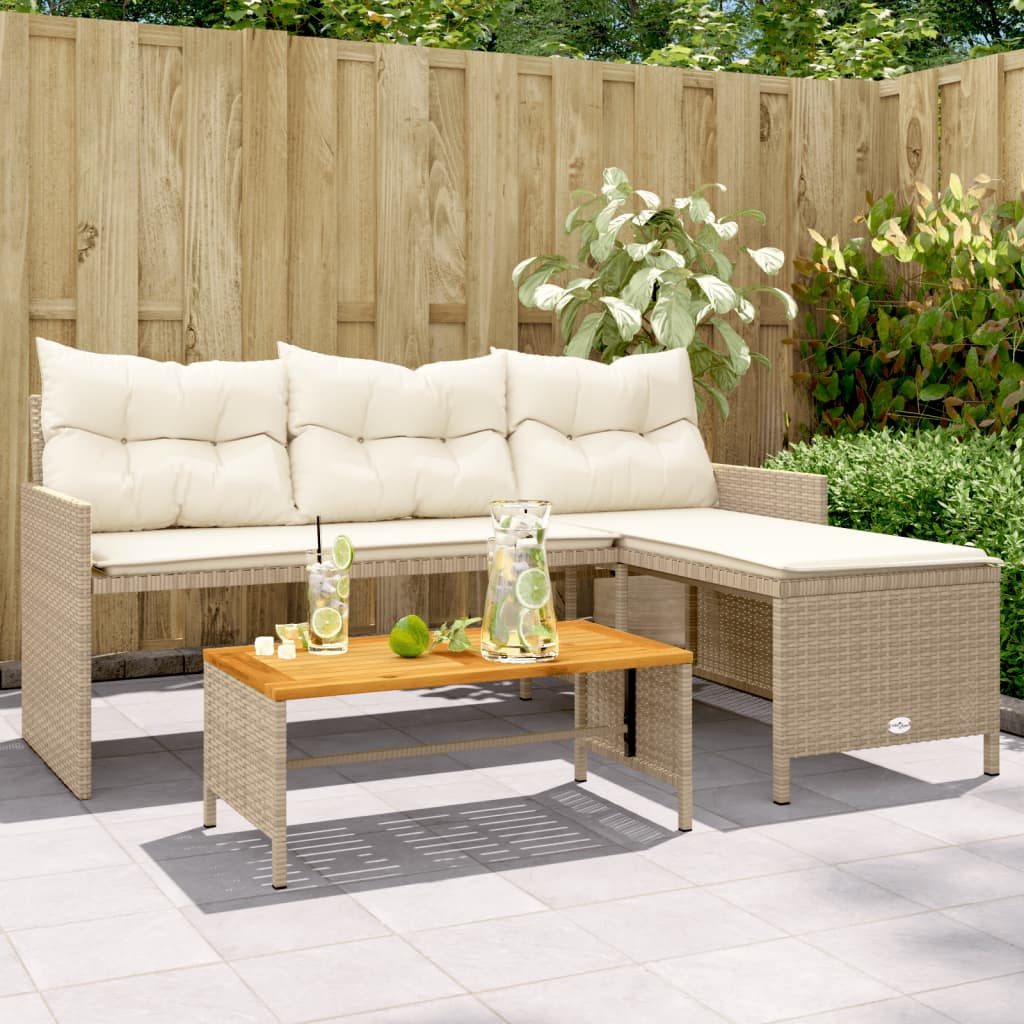 vidaXL Loungesofa Gartensofa in L-Form mit Tisch und Kissen Beige Poly Rattan