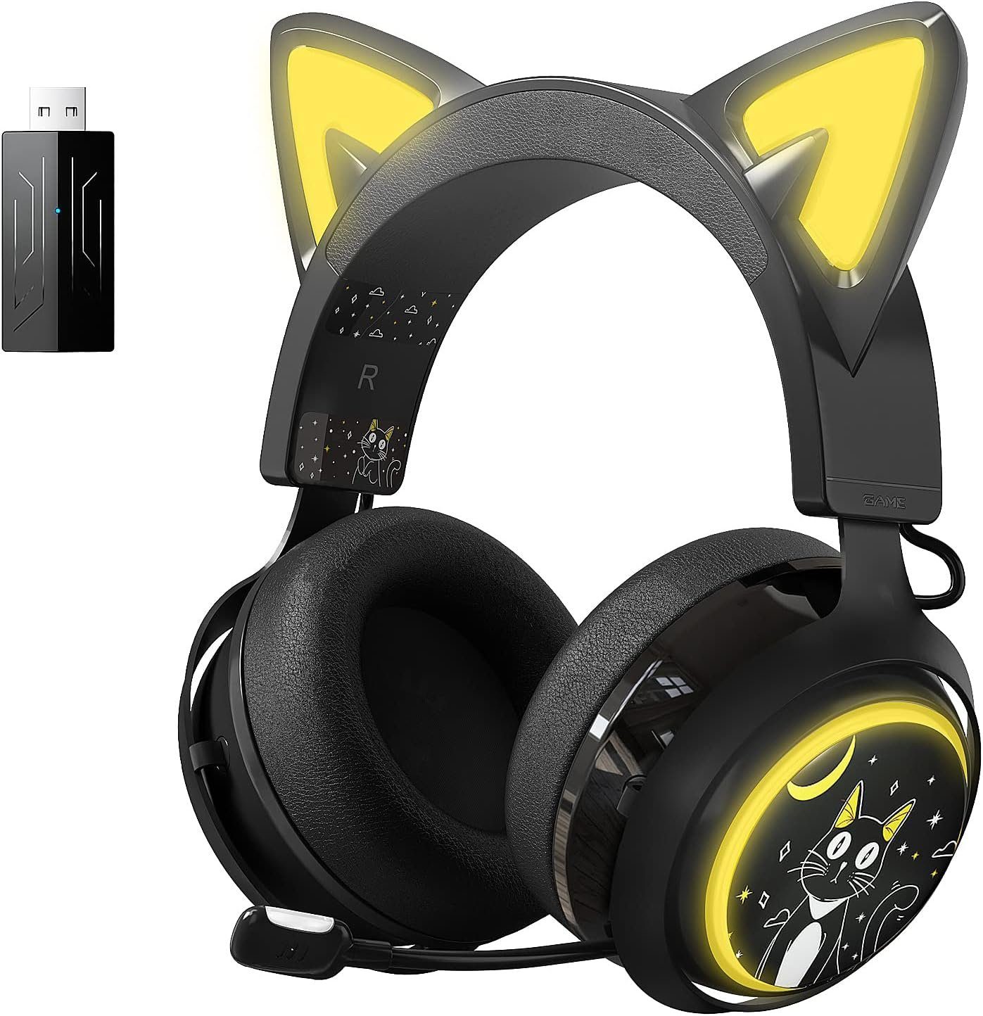 Somikon Gaming-Headset (Eingebautes Mikrofon mit Rauschunterdrückung für klare Sprachkommunikation während des Spielens. , "Drahtloses Gaming-Headset mit 7.1 Surround Sound und Cat-Ears)